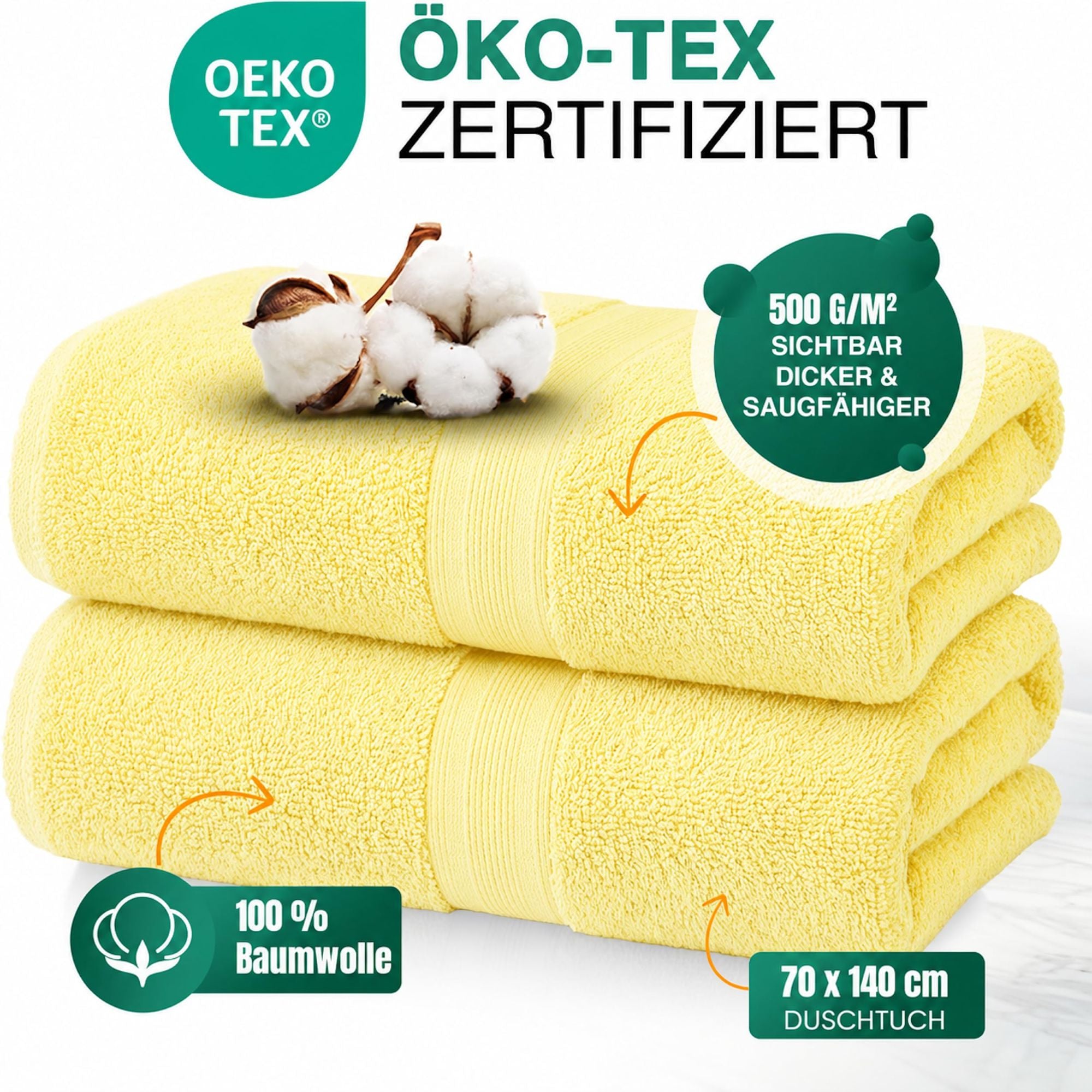 Duschtücher im 2er Set – 100% Baumwolle, 70 x 140 cm, weich und saugfähig