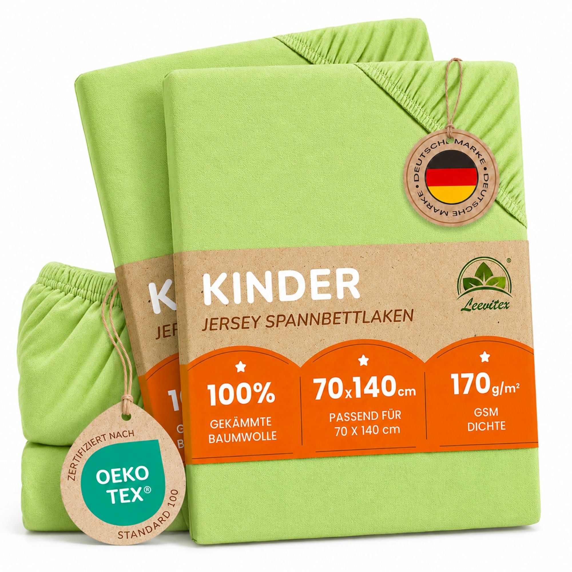 Kinderspannbettlaken von Leevitex im 2er Pack – 100% Jersey-Baumwolle, 70 x 140 cm