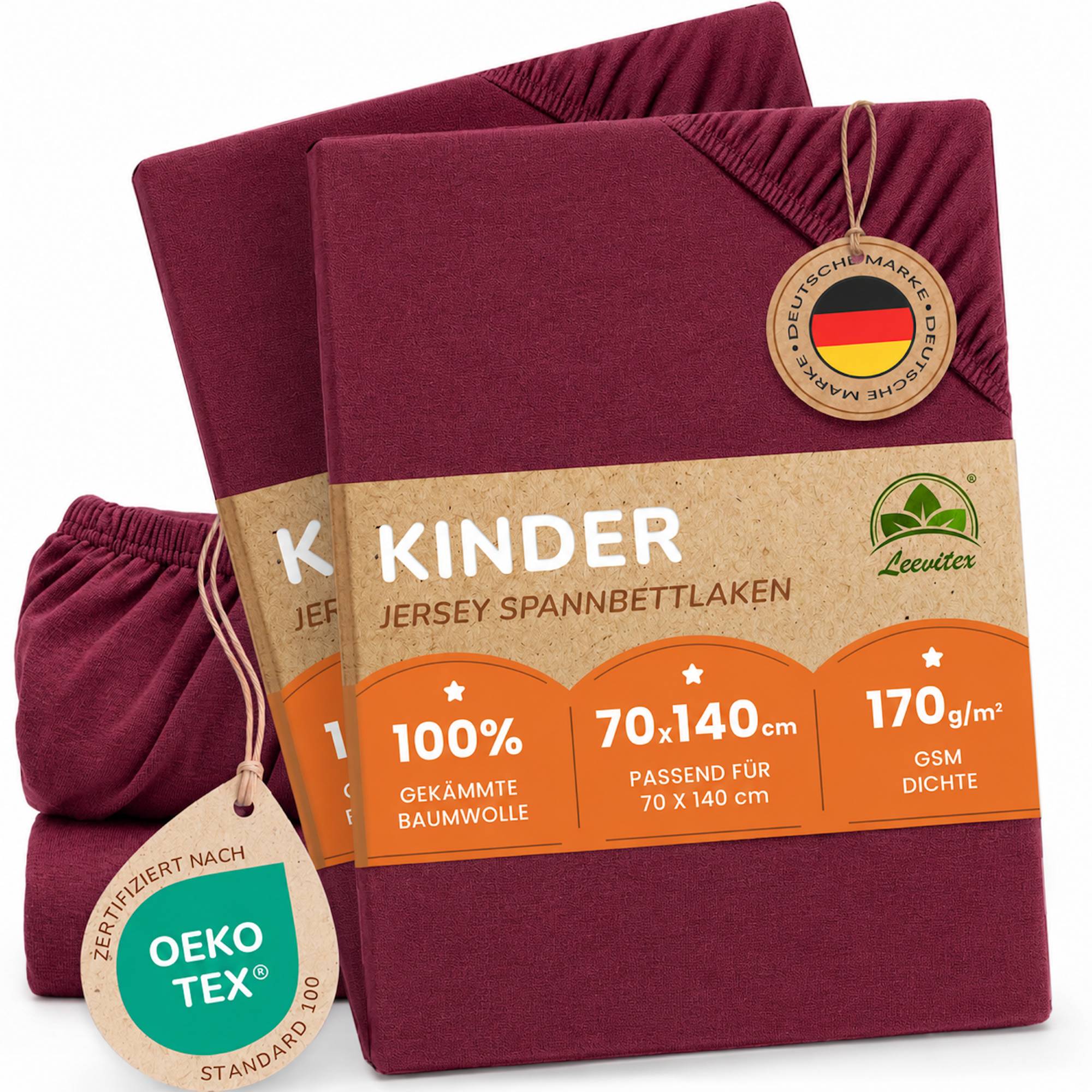 Kinderspannbettlaken von Leevitex im 2er Pack – 100% Jersey-Baumwolle, 70 x 140 cm