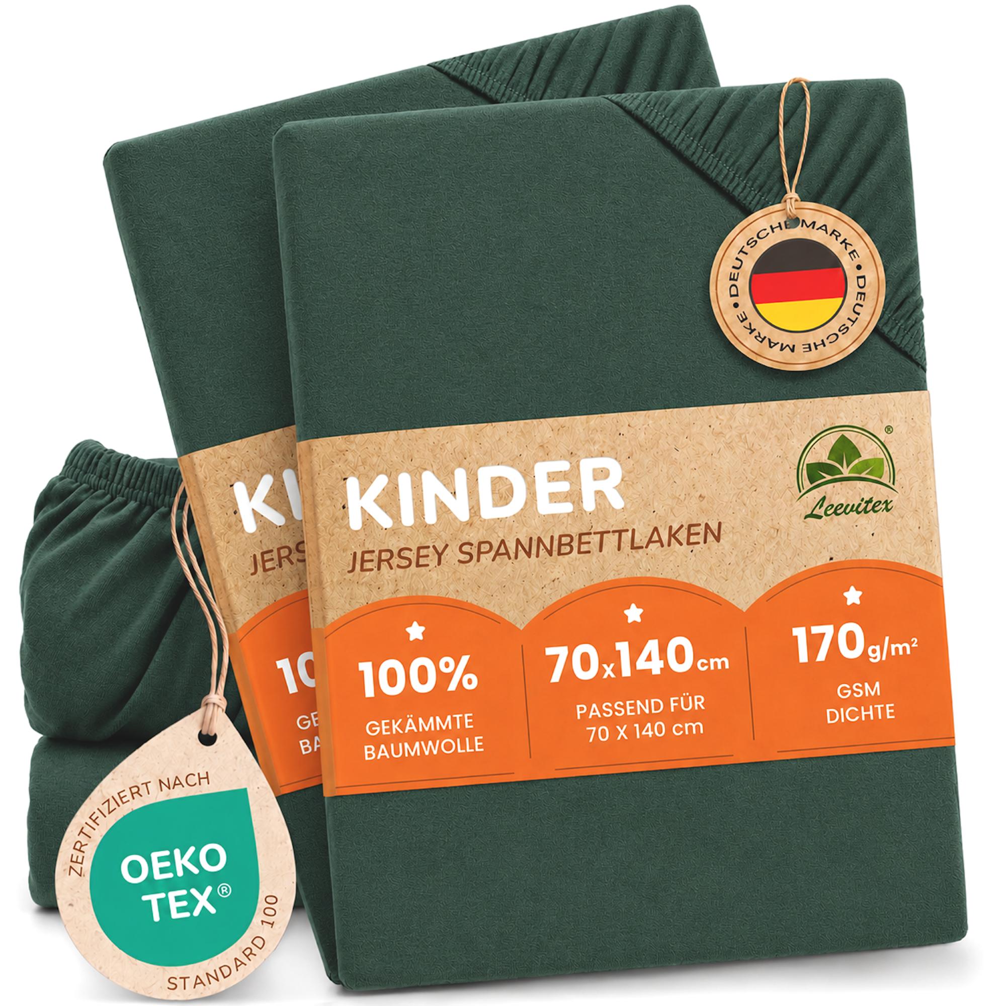 Kinderspannbettlaken von Leevitex im 2er Pack – 100% Jersey-Baumwolle, 70 x 140 cm