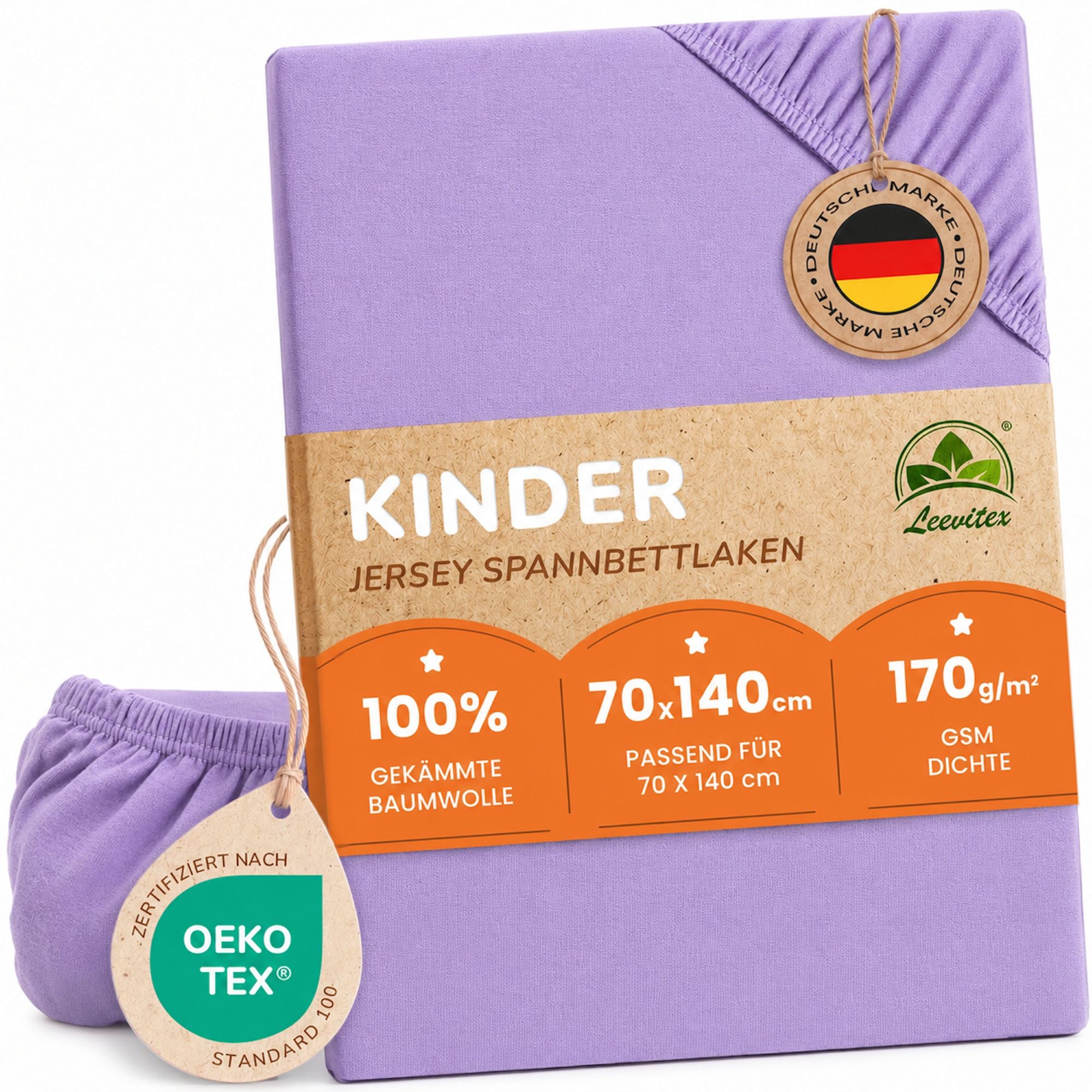 Kinder Spannbettlaken 70 x 140 cm von Leevitex im 1er Pack – 100% Jersey-Baumwolle,