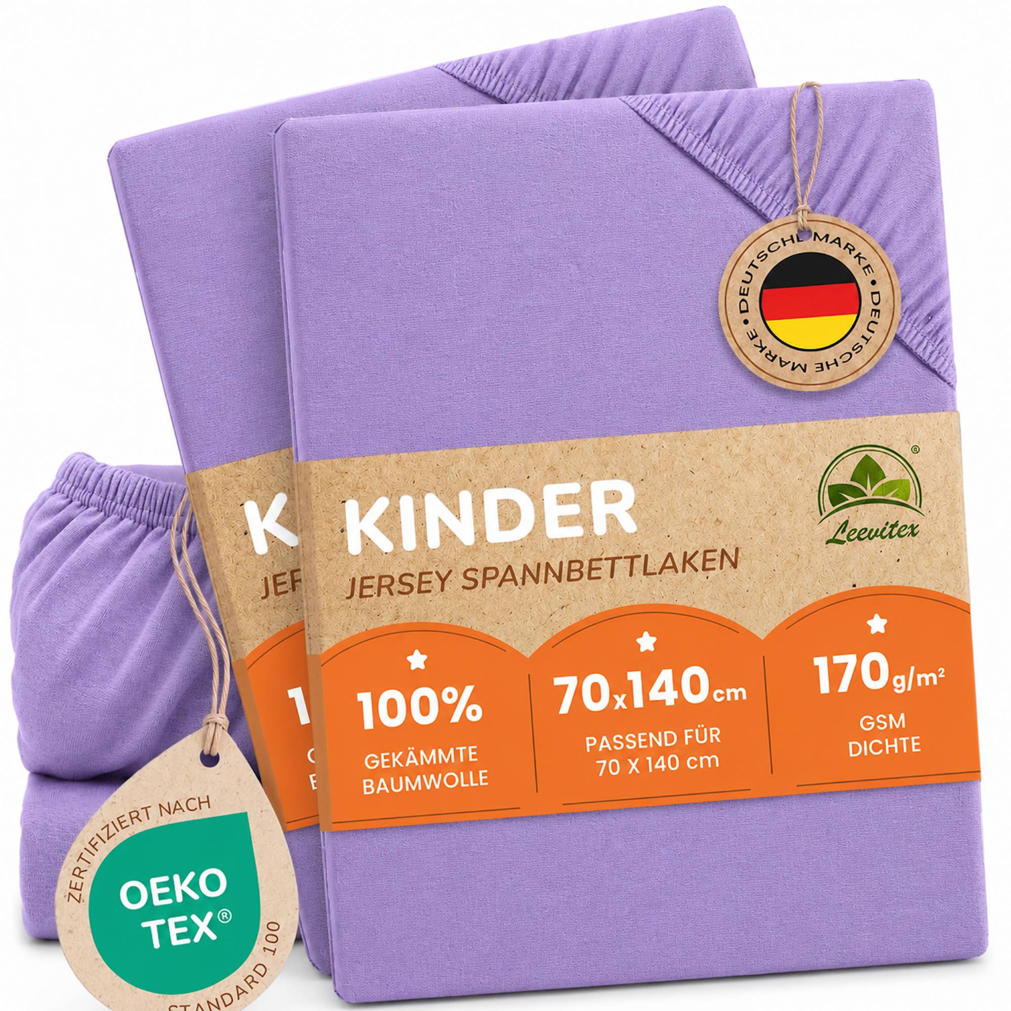 Kinderspannbettlaken von Leevitex im 2er Pack – 100% Jersey-Baumwolle, 70 x 140 cm