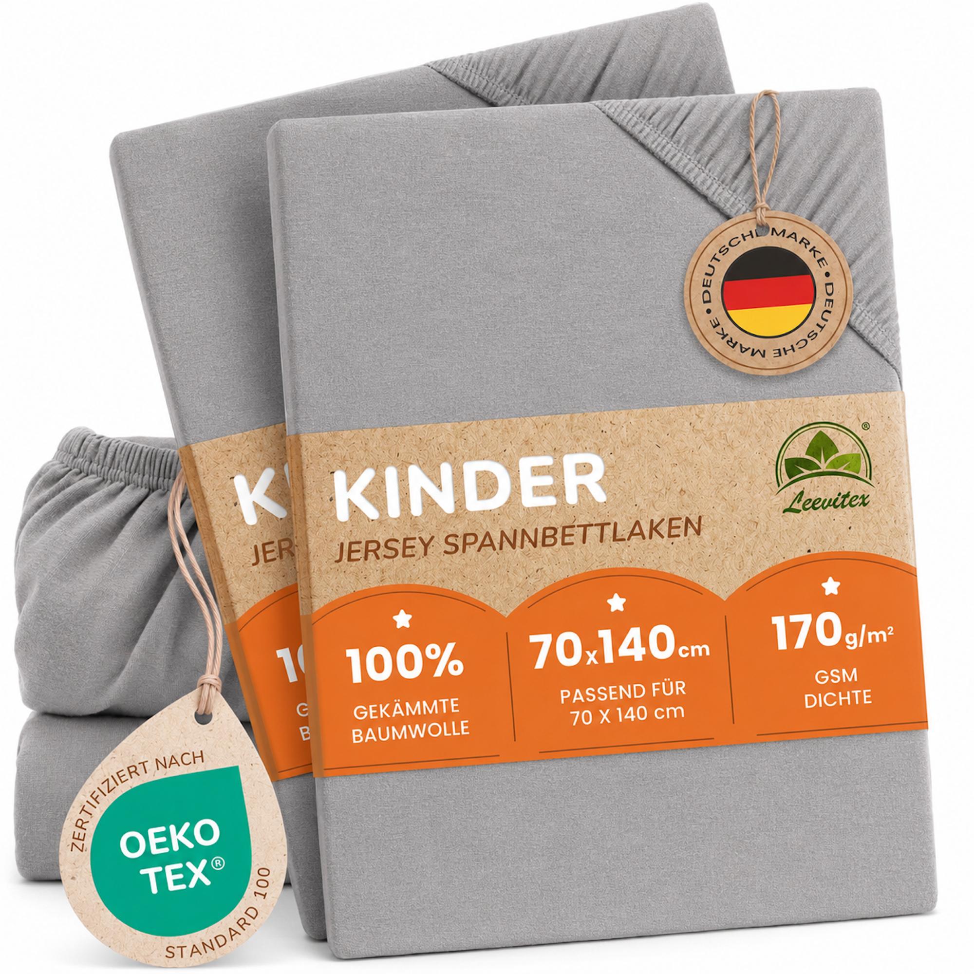 Kinderspannbettlaken von Leevitex im 2er Pack – 100% Jersey-Baumwolle, 70 x 140 cm