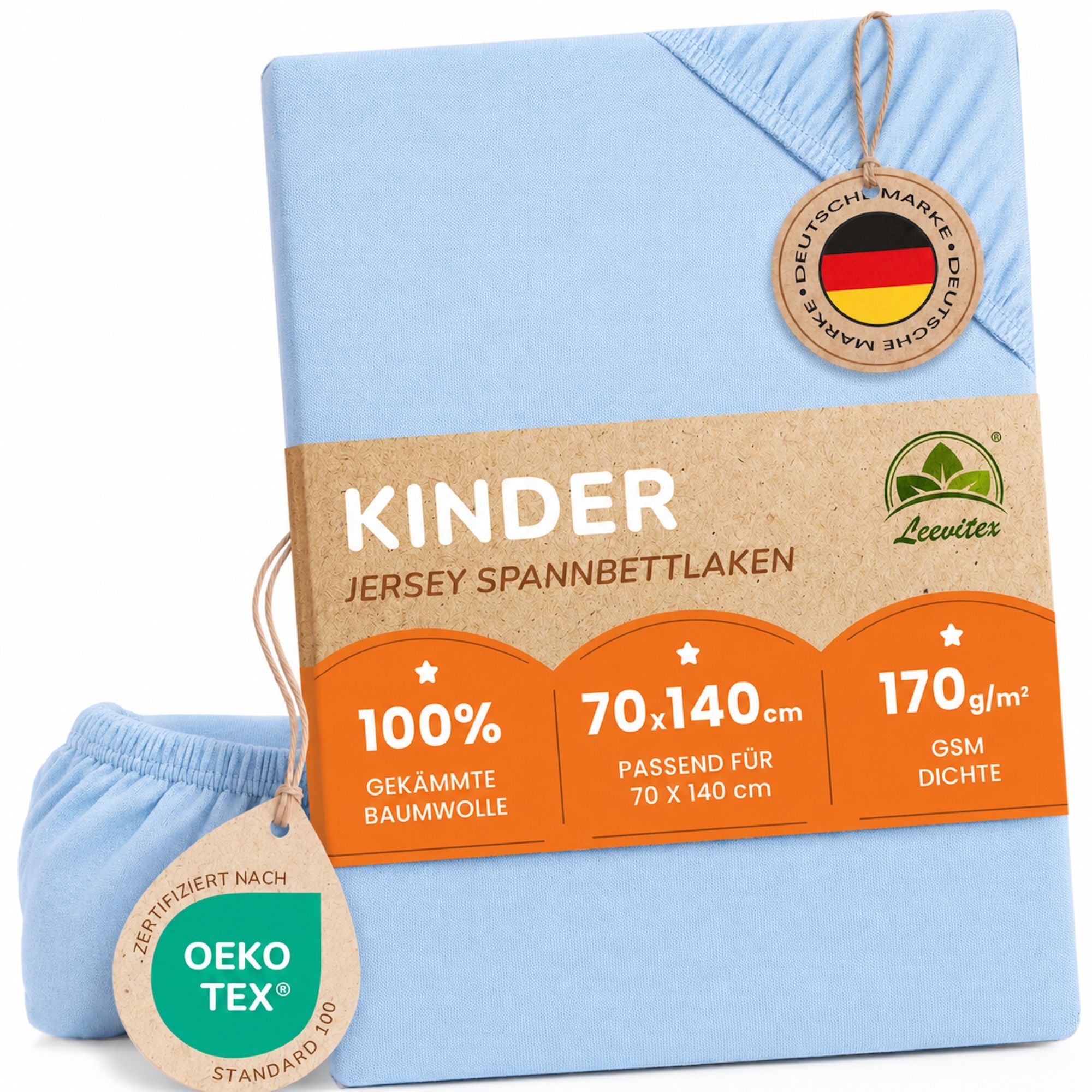 Kinder Spannbettlaken 70 x 140 cm von Leevitex im 1er Pack – 100% Jersey-Baumwolle,