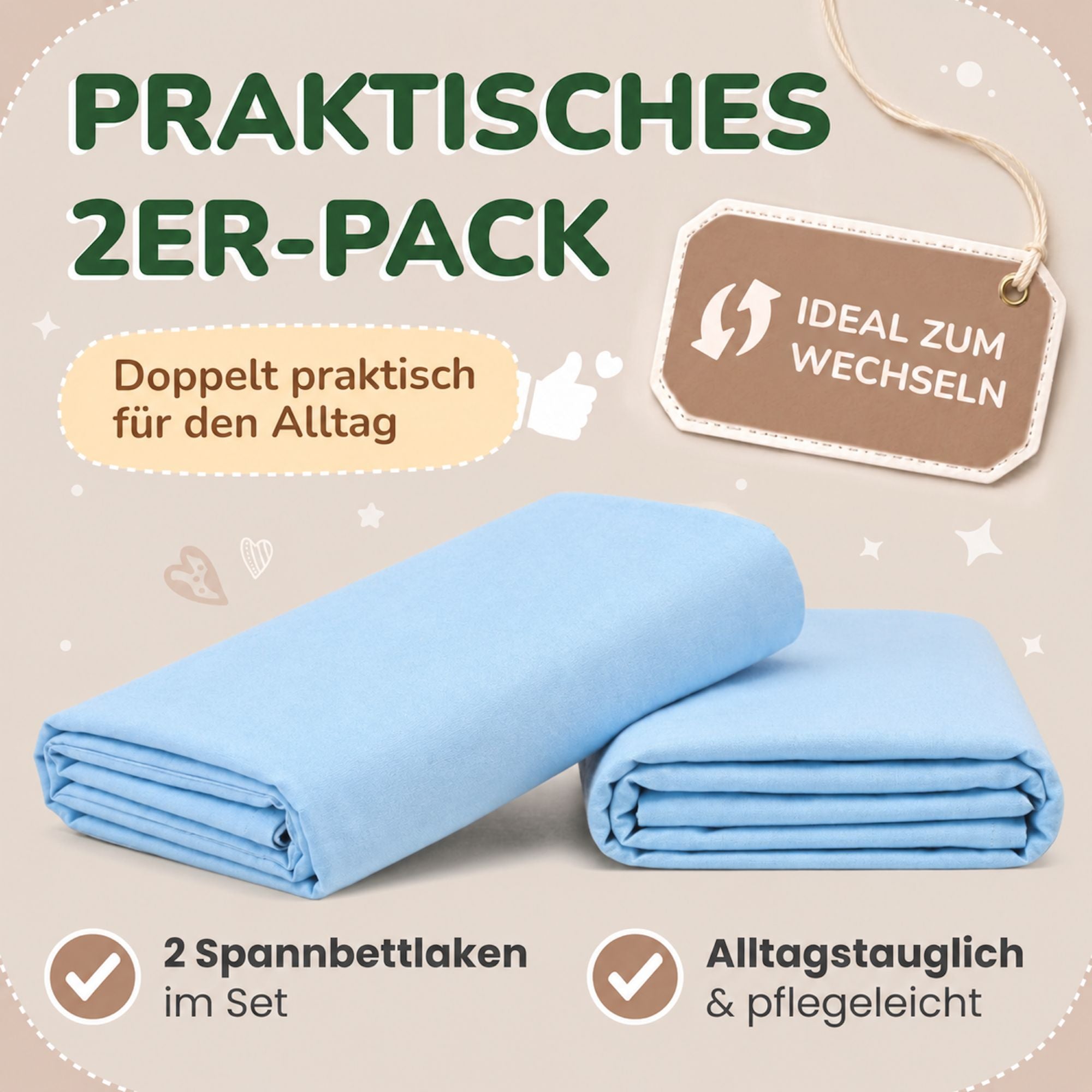 Kinderspannbettlaken von Leevitex im 2er Pack – 100% Jersey-Baumwolle, 70 x 140 cm