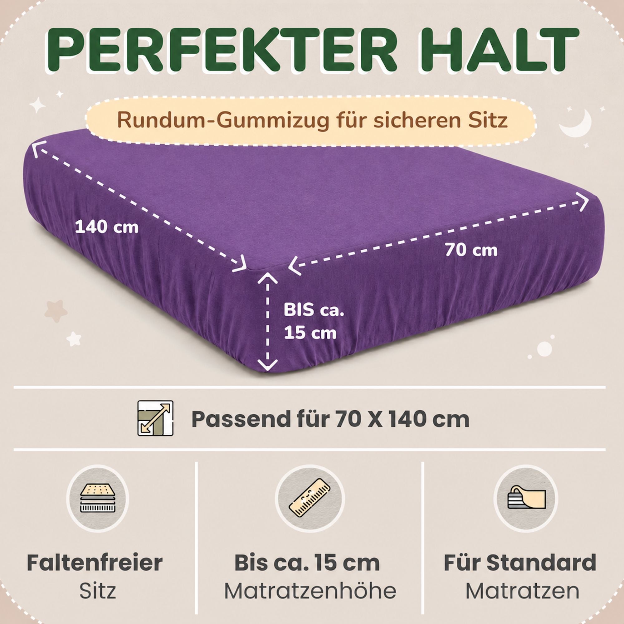 Kinderspannbettlaken von Leevitex im 2er Pack – 100% Jersey-Baumwolle, 70 x 140 cm