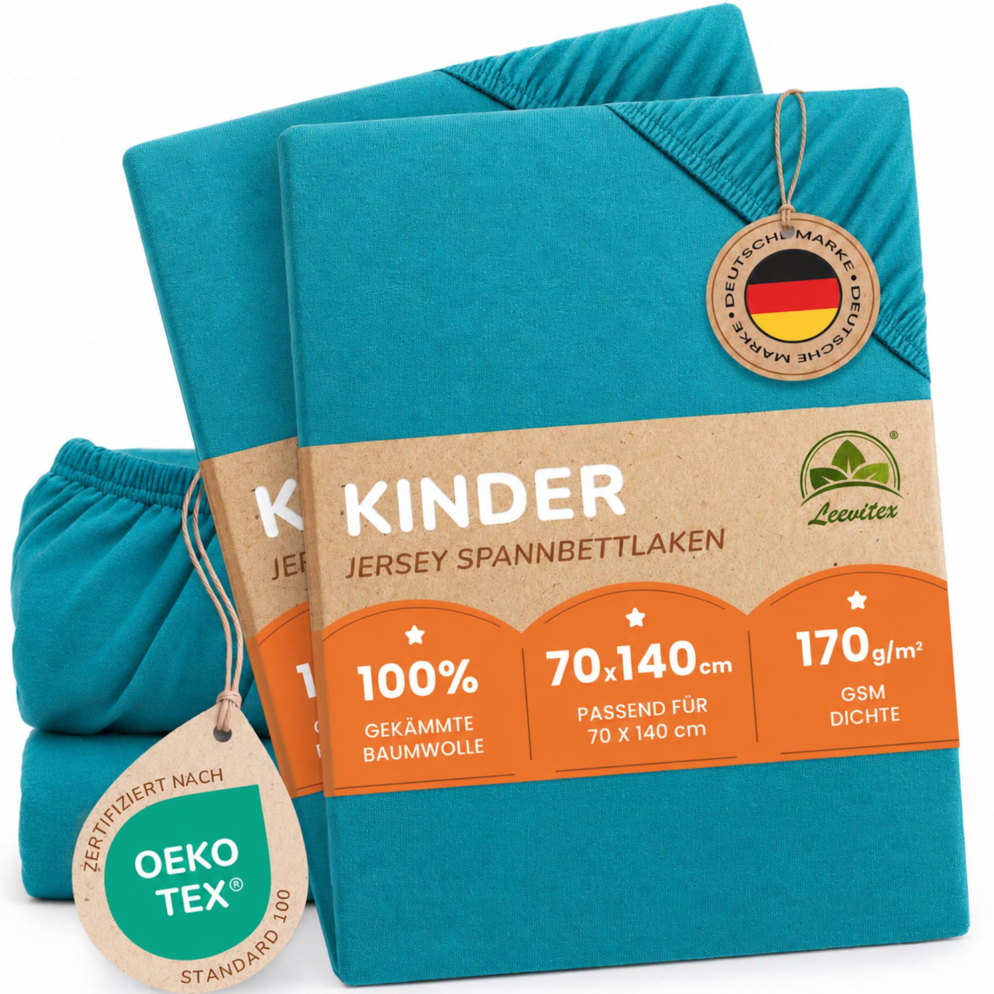 Kinderspannbettlaken von Leevitex im 2er Pack – 100% Jersey-Baumwolle, 70 x 140 cm
