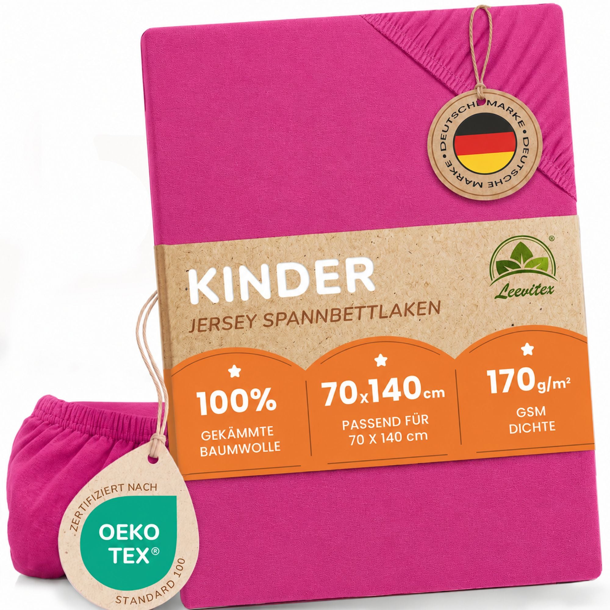 Kinder Spannbettlaken 70 x 140 cm von Leevitex im 1er Pack – 100% Jersey-Baumwolle,