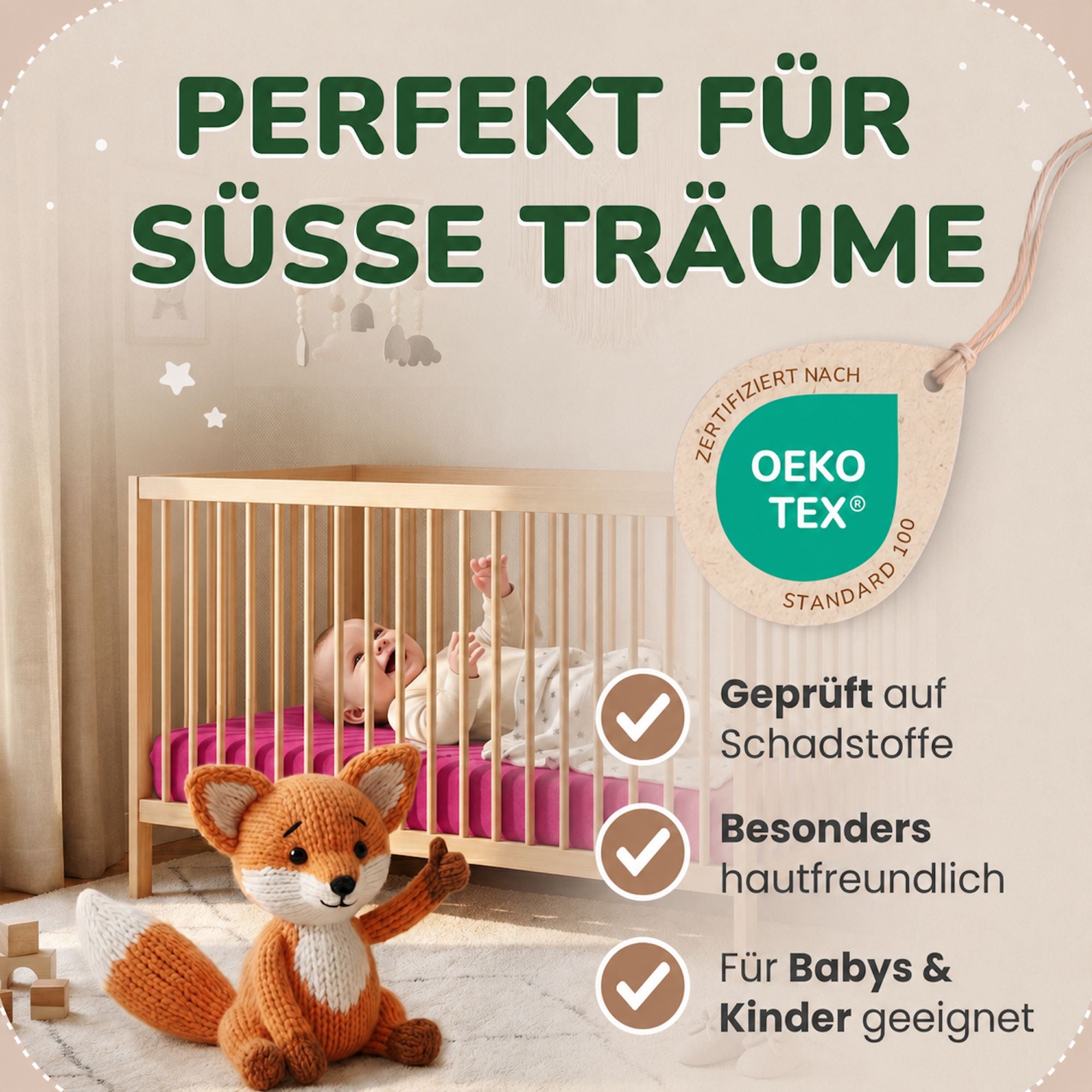 Kinder Spannbettlaken 70 x 140 cm von Leevitex im 1er Pack – 100% Jersey-Baumwolle,