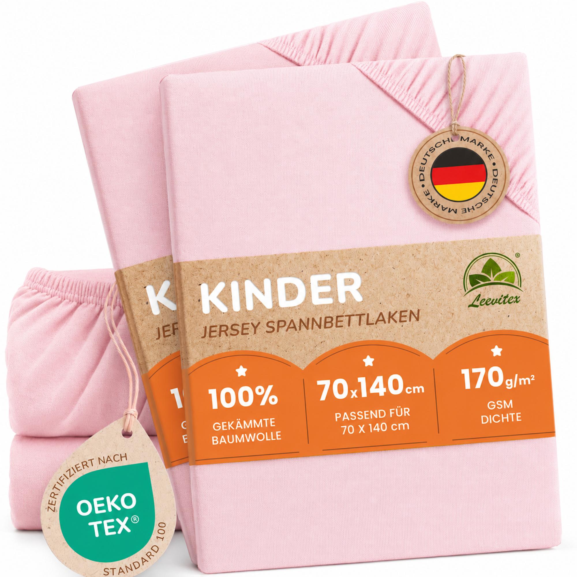 Kinderspannbettlaken von Leevitex im 2er Pack – 100% Jersey-Baumwolle, 70 x 140 cm