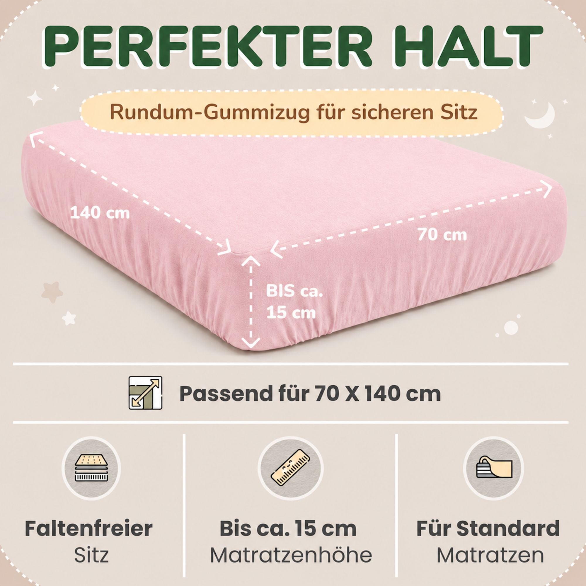 Kinderspannbettlaken von Leevitex im 2er Pack – 100% Jersey-Baumwolle, 70 x 140 cm