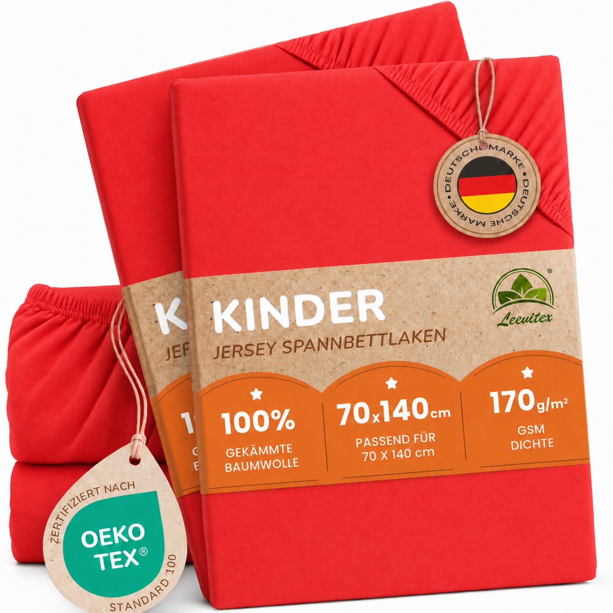 Kinderspannbettlaken von Leevitex im 2er Pack – 100% Jersey-Baumwolle, 70 x 140 cm