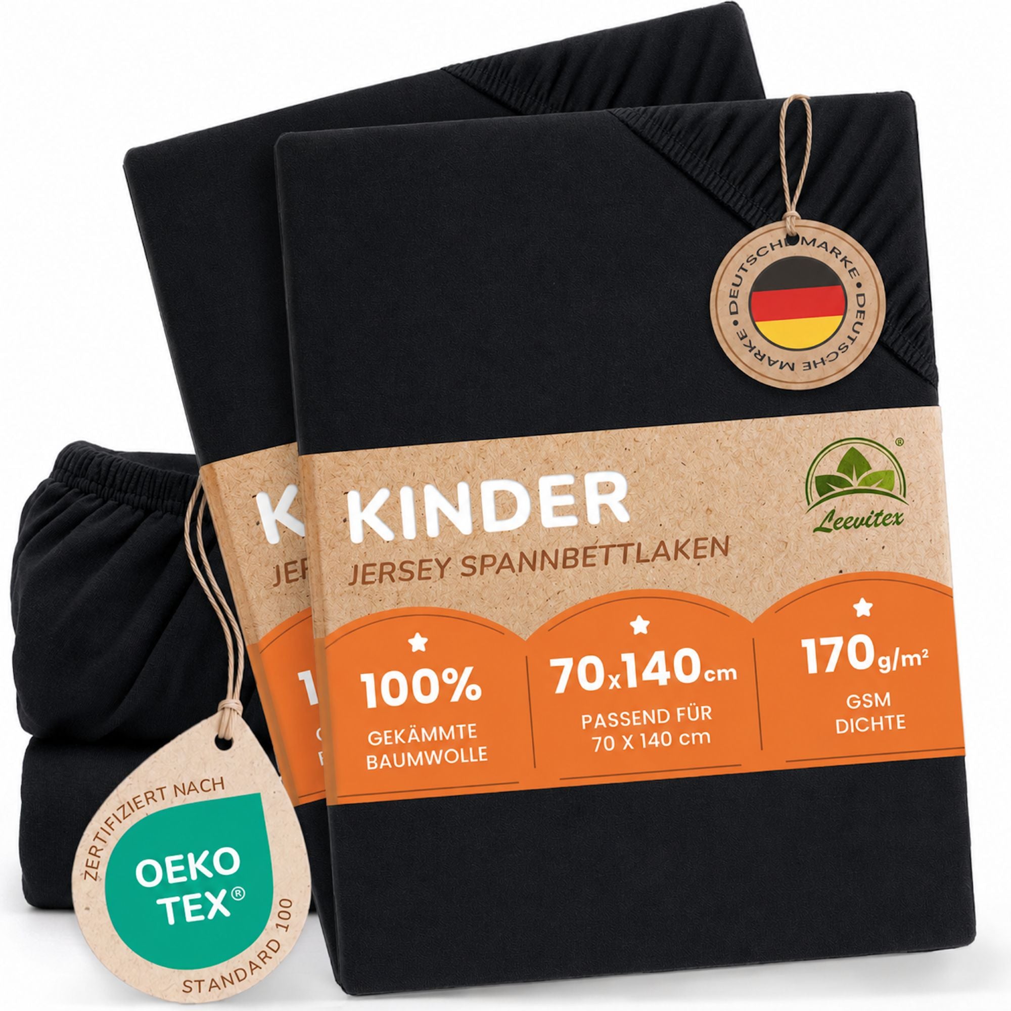 Kinderspannbettlaken von Leevitex im 2er Pack – 100% Jersey-Baumwolle, 70 x 140 cm