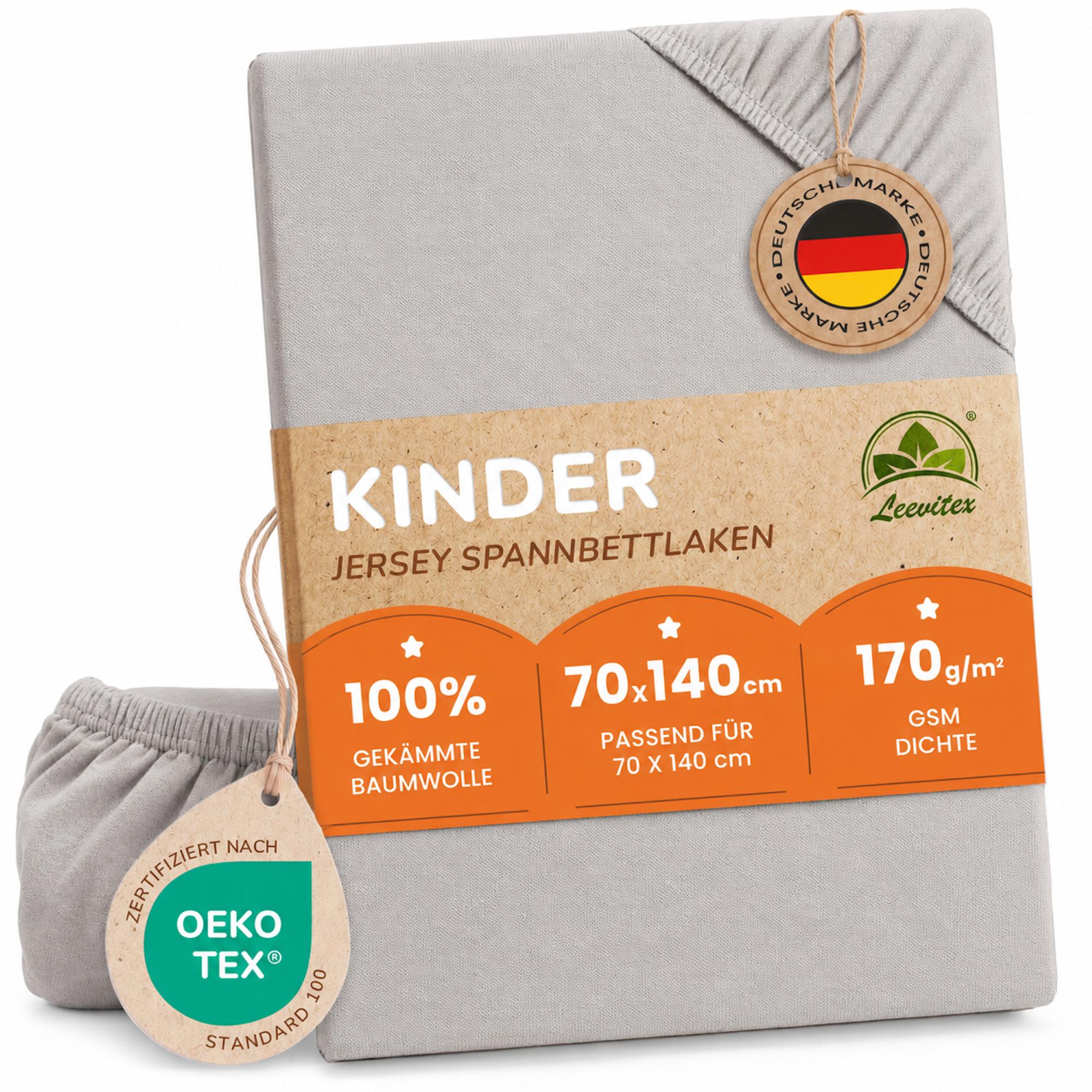 Kinder Spannbettlaken 70 x 140 cm von Leevitex im 1er Pack – 100% Jersey-Baumwolle,
