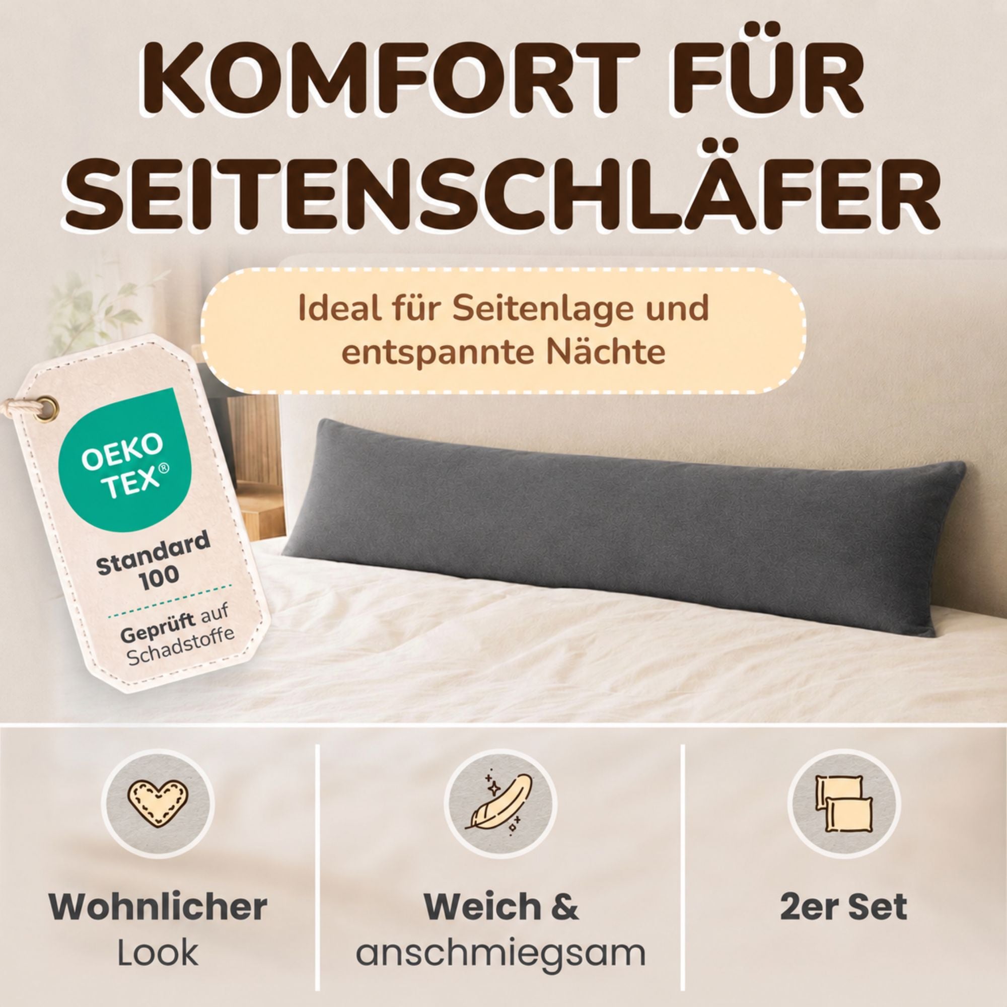 Kissenbezüge 2er Set 40x145 cm - 100% Baumwolle, stilvoll und gemütlich