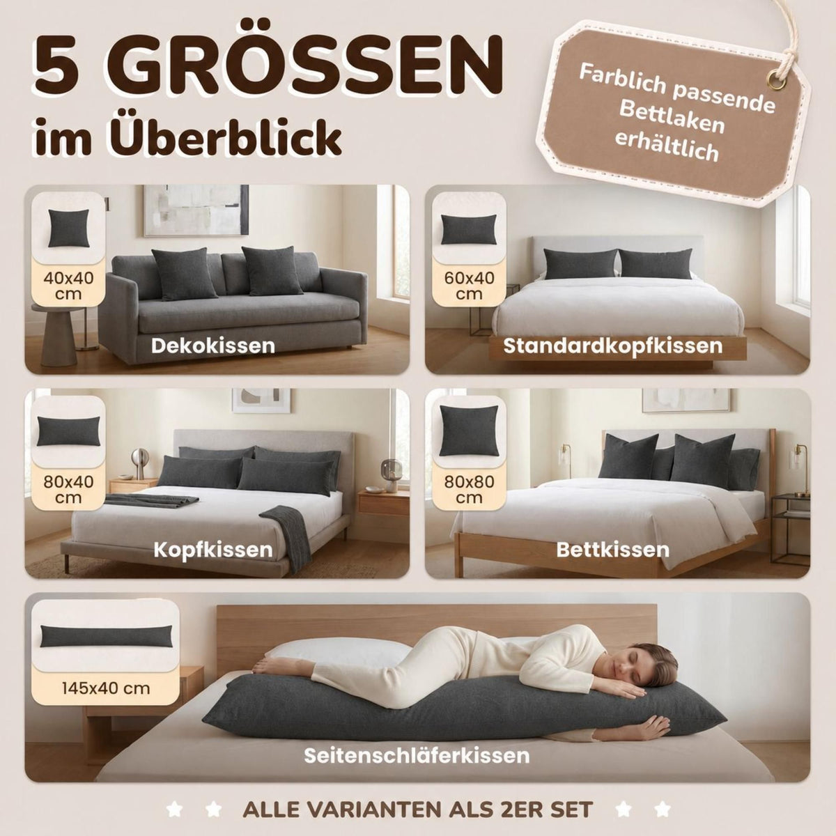 Kissenbezüge 2er Set 40x40 cm - 100% Baumwolle, stilvoll und gemütlich