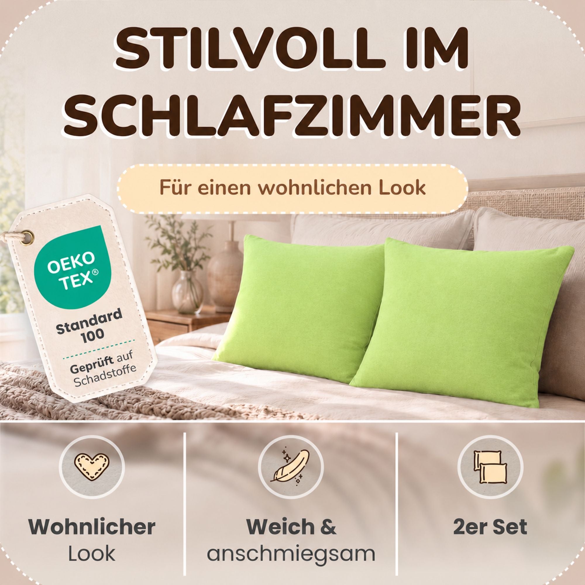 Kissenbezüge 2er Set 40x60 cm - 100% Baumwolle, stilvoll und gemütlich
