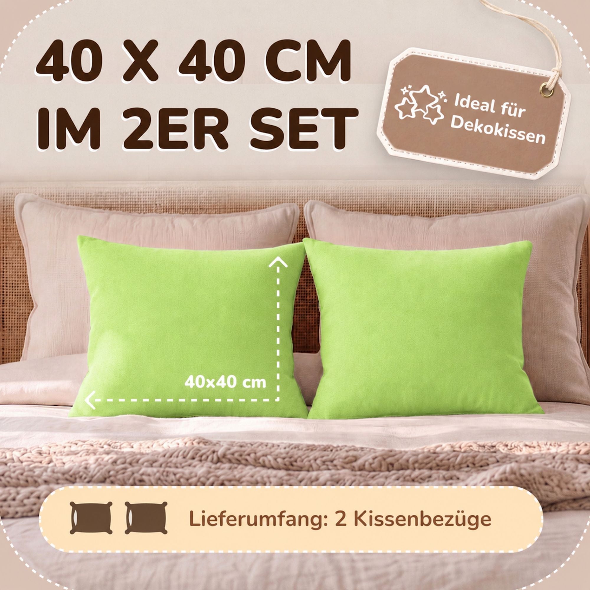 Kissenbezüge 2er Set 40x40 cm - 100% Baumwolle, stilvoll und gemütlich