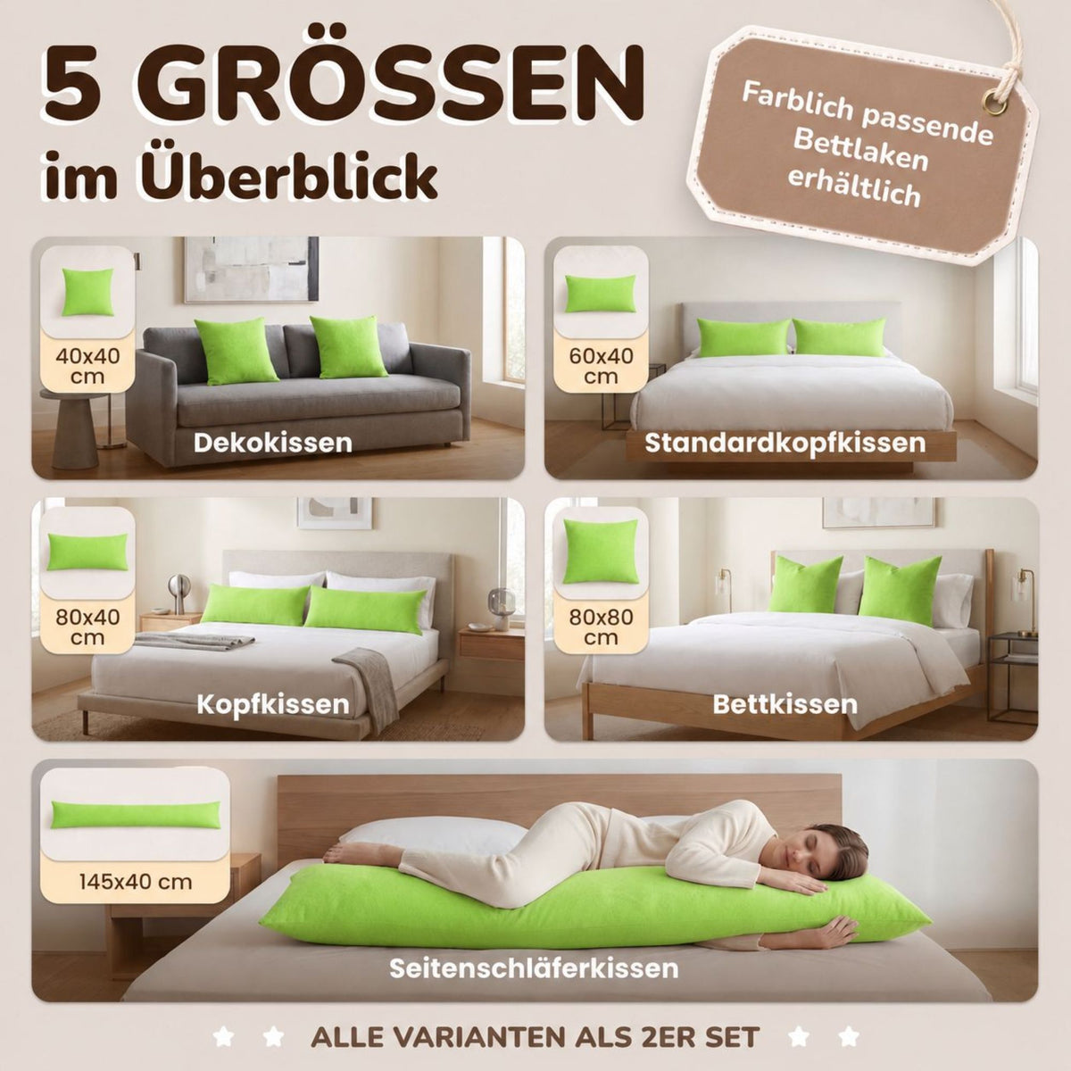 Kissenbezüge 2er Set 40x40 cm - 100% Baumwolle, stilvoll und gemütlich