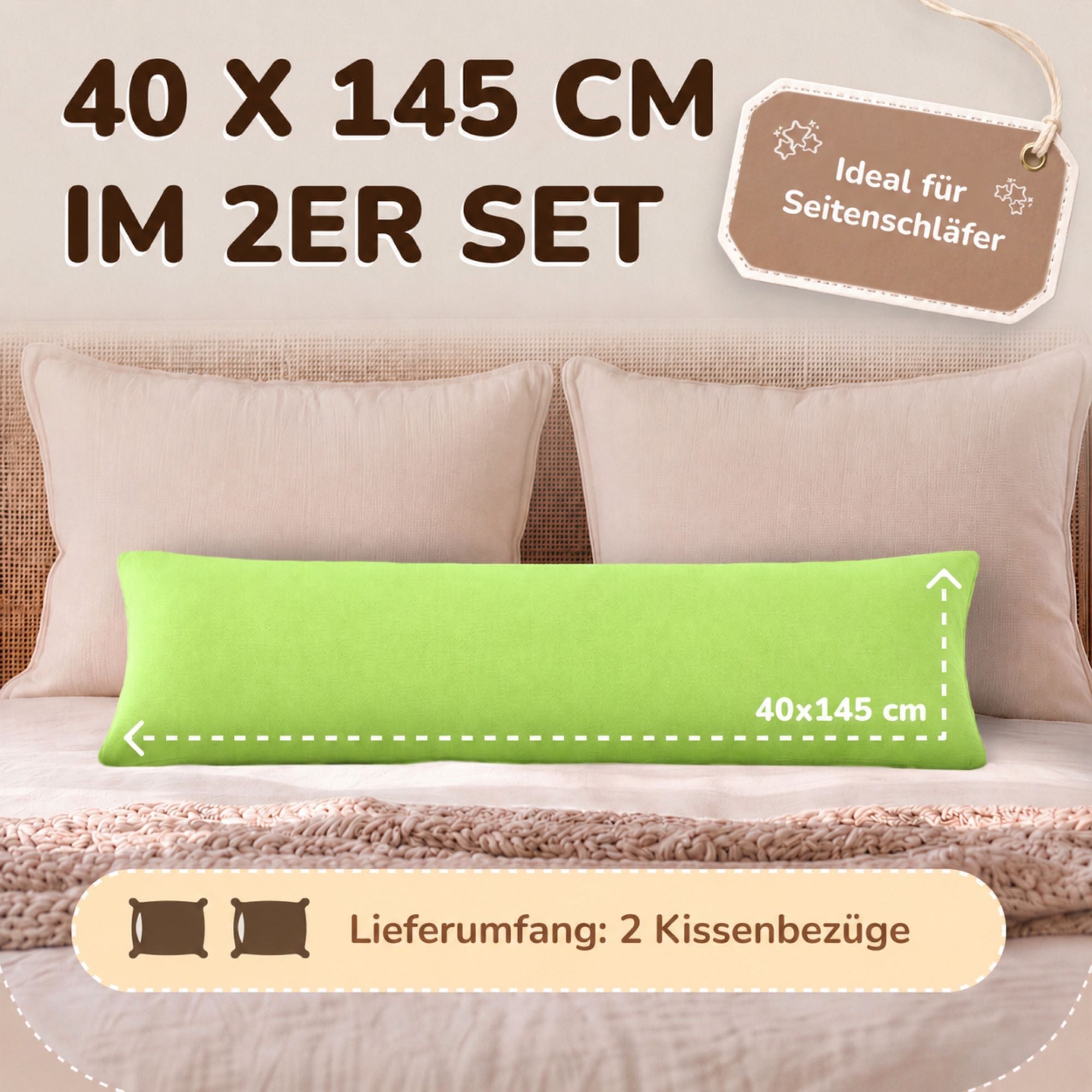 Kissenbezüge 2er Set 40x145 cm - 100% Baumwolle, stilvoll und gemütlich