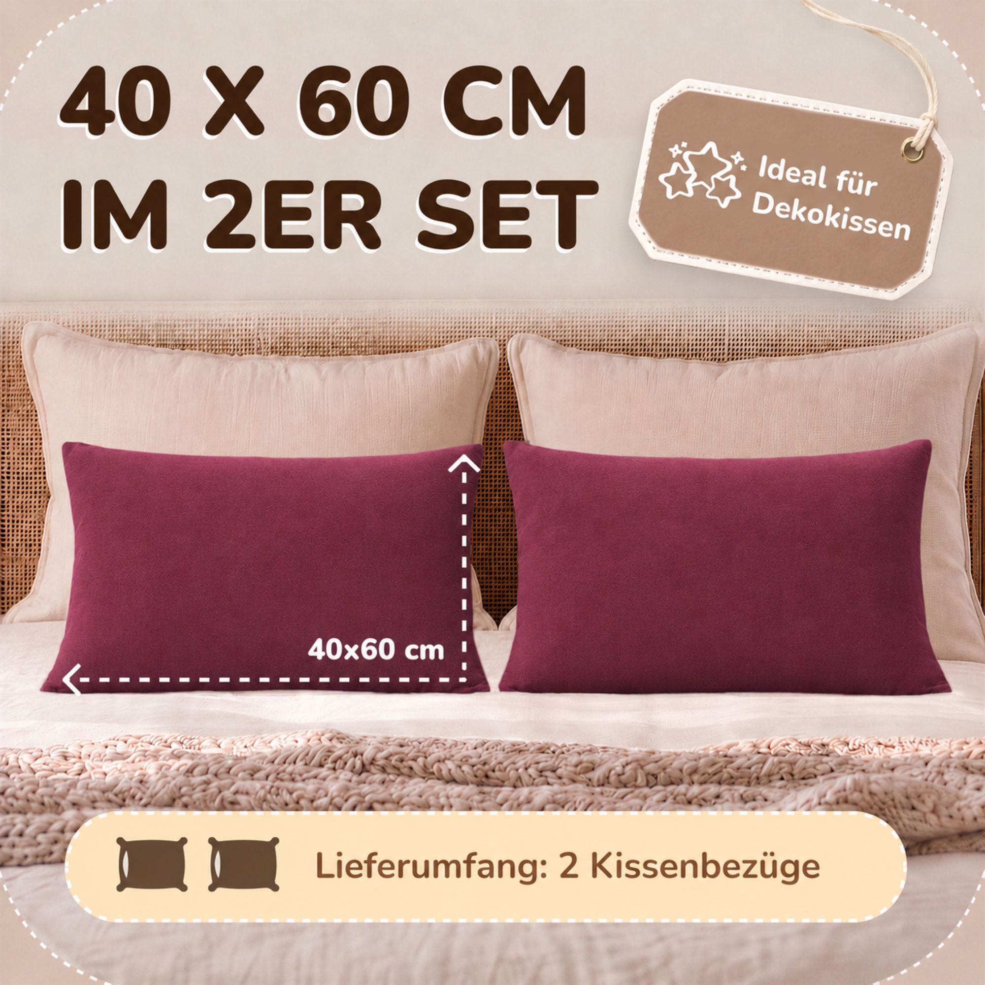 Kissenbezüge 2er Set 40x60 cm - 100% Baumwolle, stilvoll und gemütlich