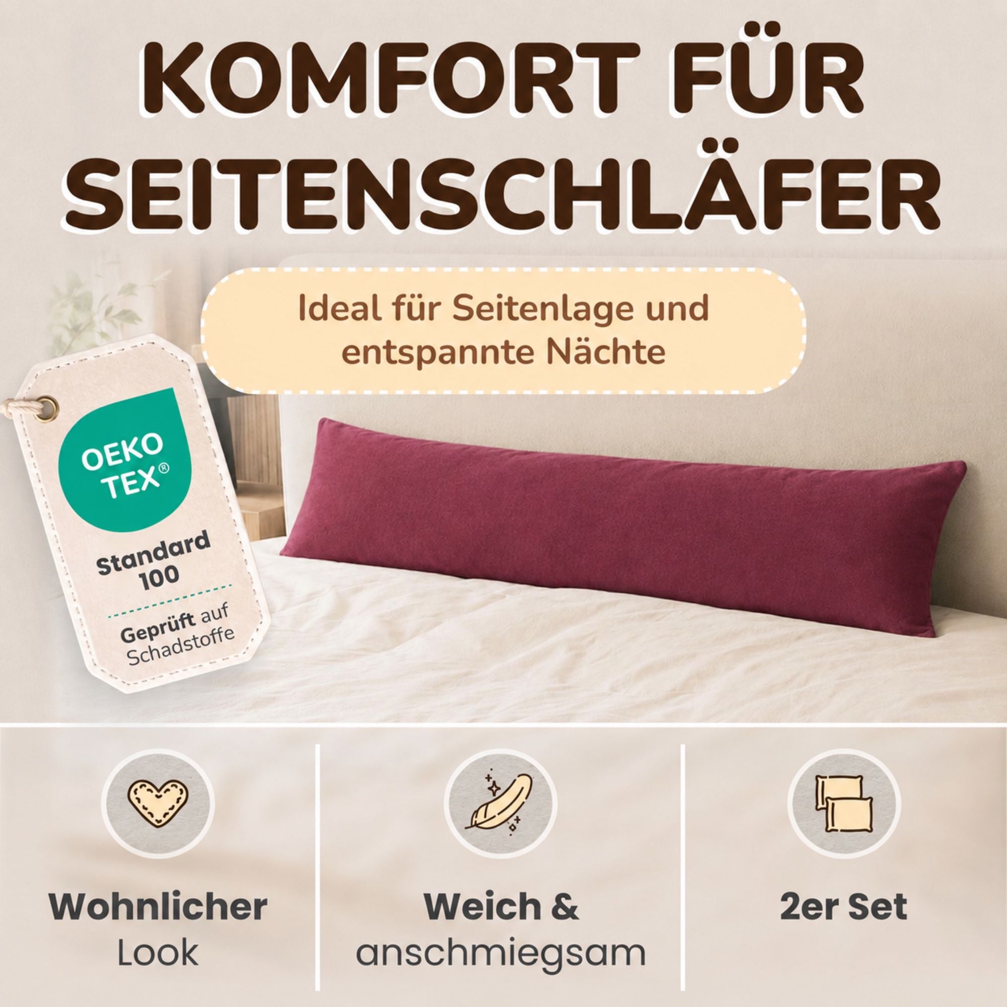 Kissenbezüge 2er Set 40x145 cm - 100% Baumwolle, stilvoll und gemütlich