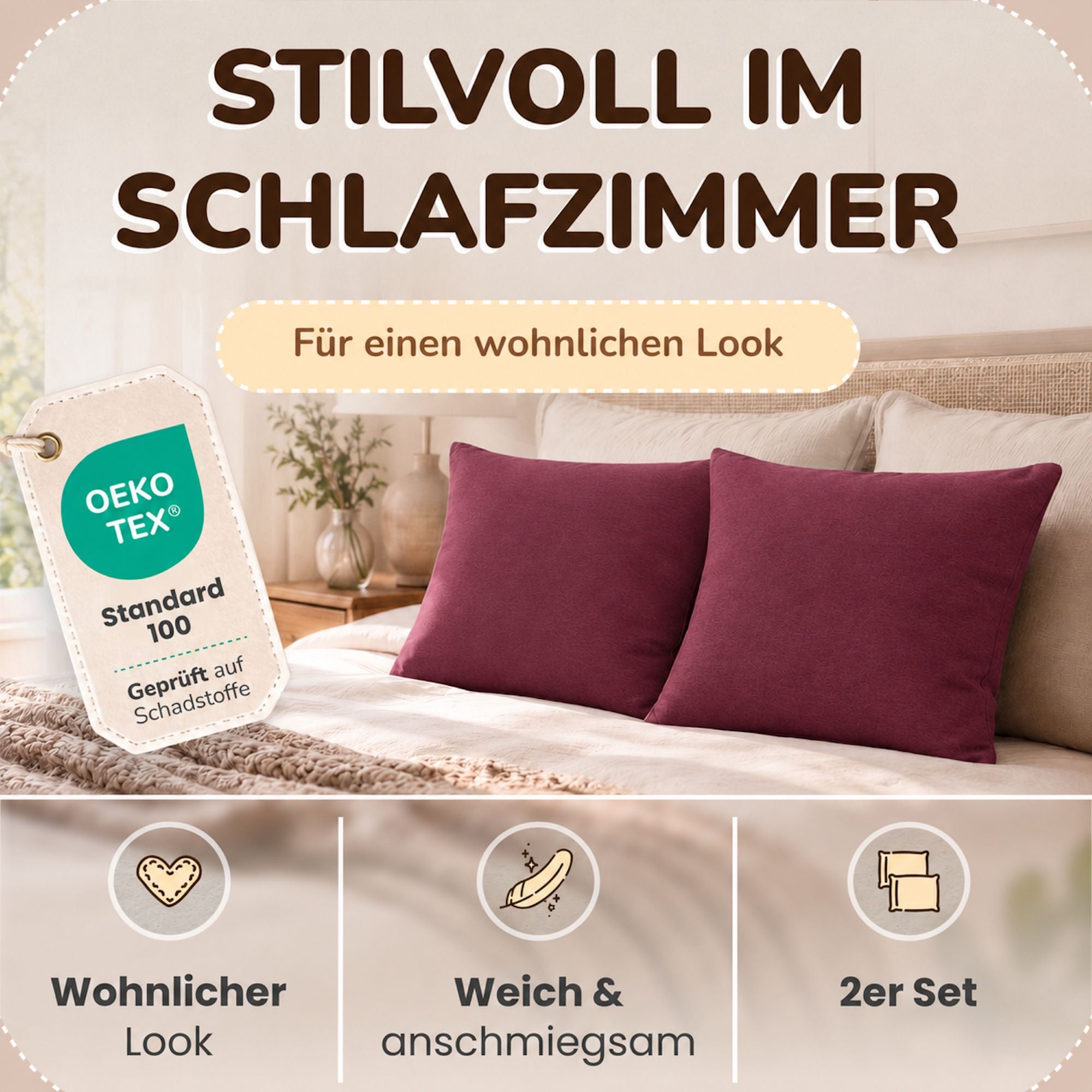 Kissenbezüge 2er Set 40x60 cm - 100% Baumwolle, stilvoll und gemütlich