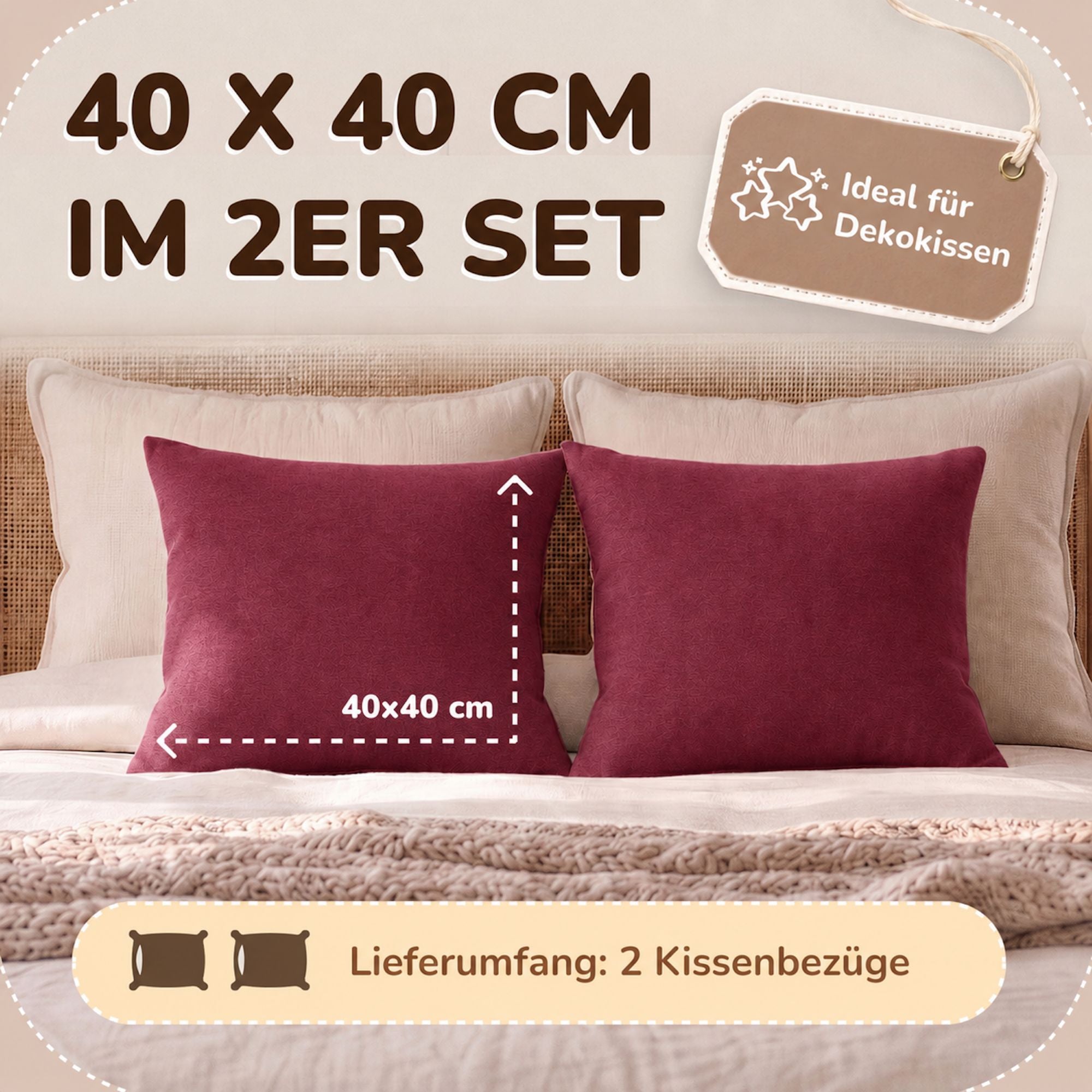 Kissenbezüge 2er Set 40x40 cm - 100% Baumwolle, stilvoll und gemütlich
