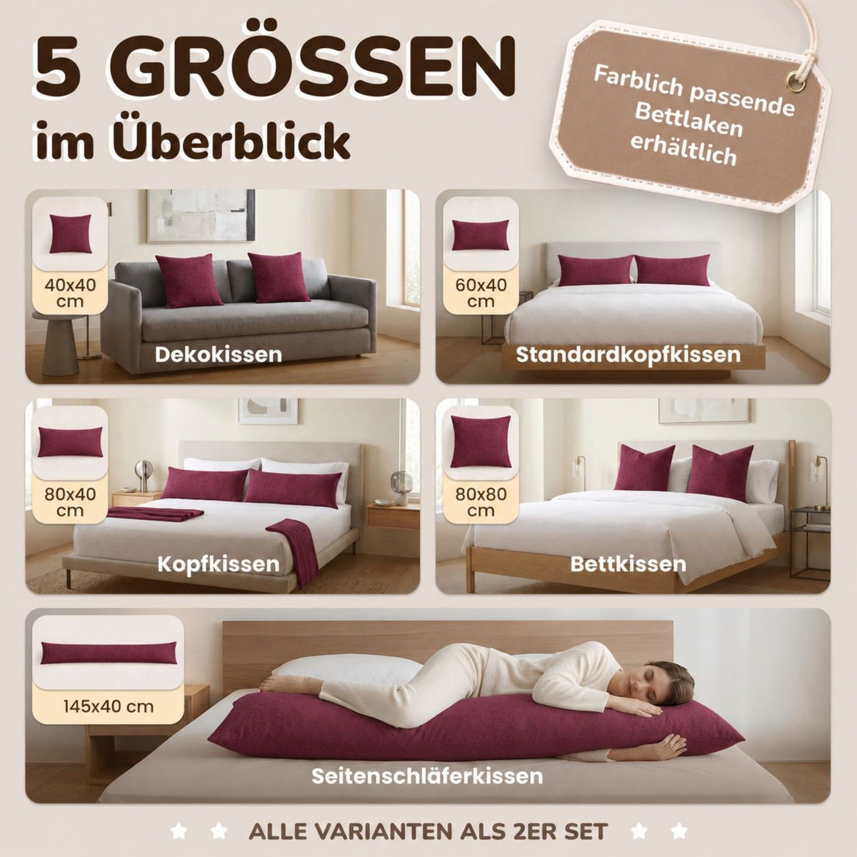 Kissenbezüge 2er Set 40x40 cm - 100% Baumwolle, stilvoll und gemütlich