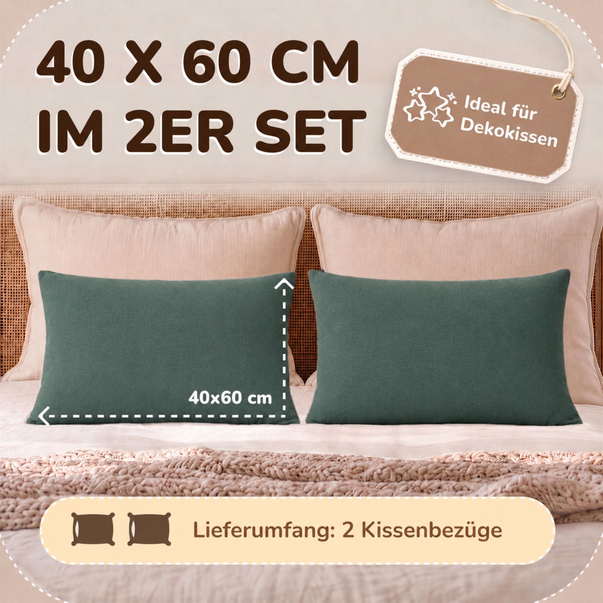 Kissenbezüge 2er Set 40x60 cm - 100% Baumwolle, stilvoll und gemütlich
