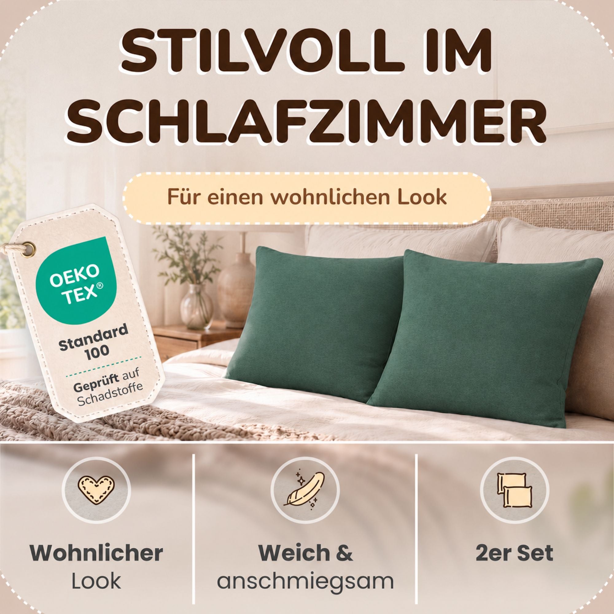 Kissenbezüge 2er Set 40x60 cm - 100% Baumwolle, stilvoll und gemütlich