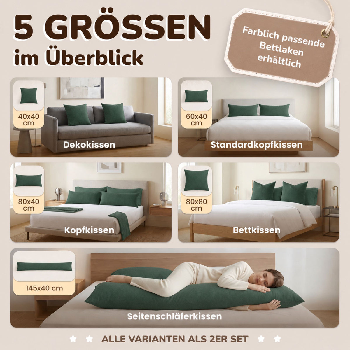 Kissenbezüge 2er Set 40x40 cm - 100% Baumwolle, stilvoll und gemütlich