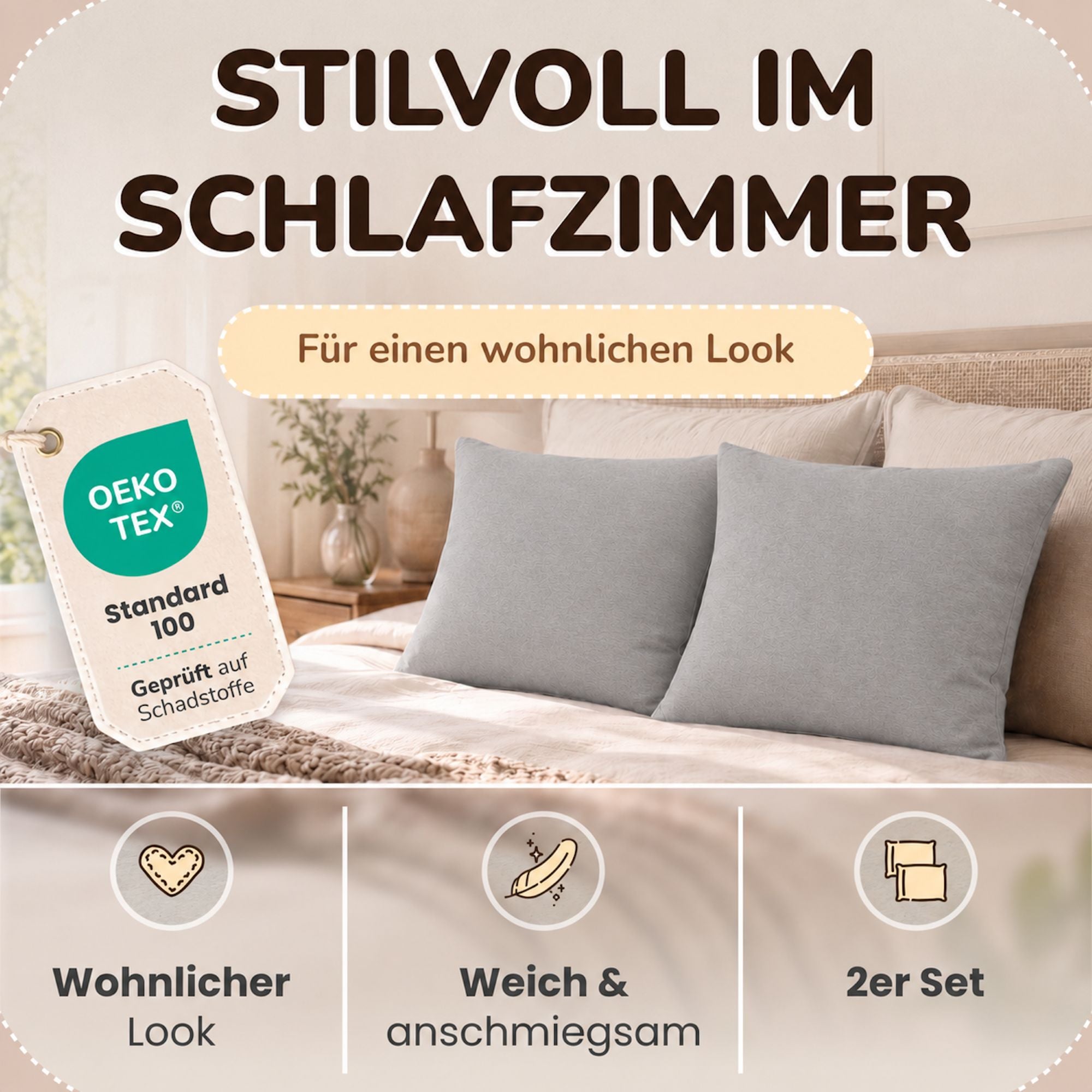 Kissenbezüge 2er Set 40x40 cm - 100% Baumwolle, stilvoll und gemütlich