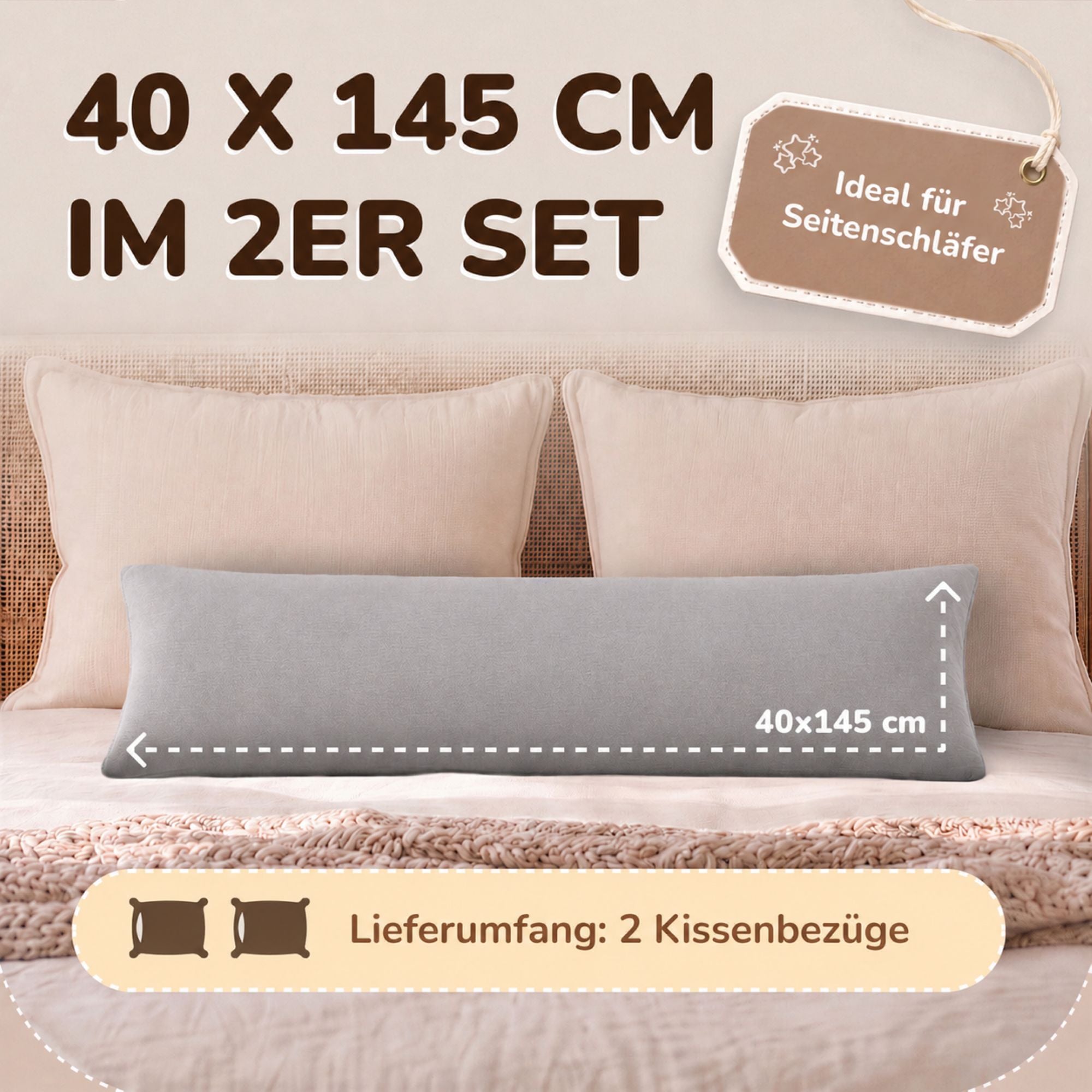 Kissenbezüge 2er Set 40x145 cm - 100% Baumwolle, stilvoll und gemütlich