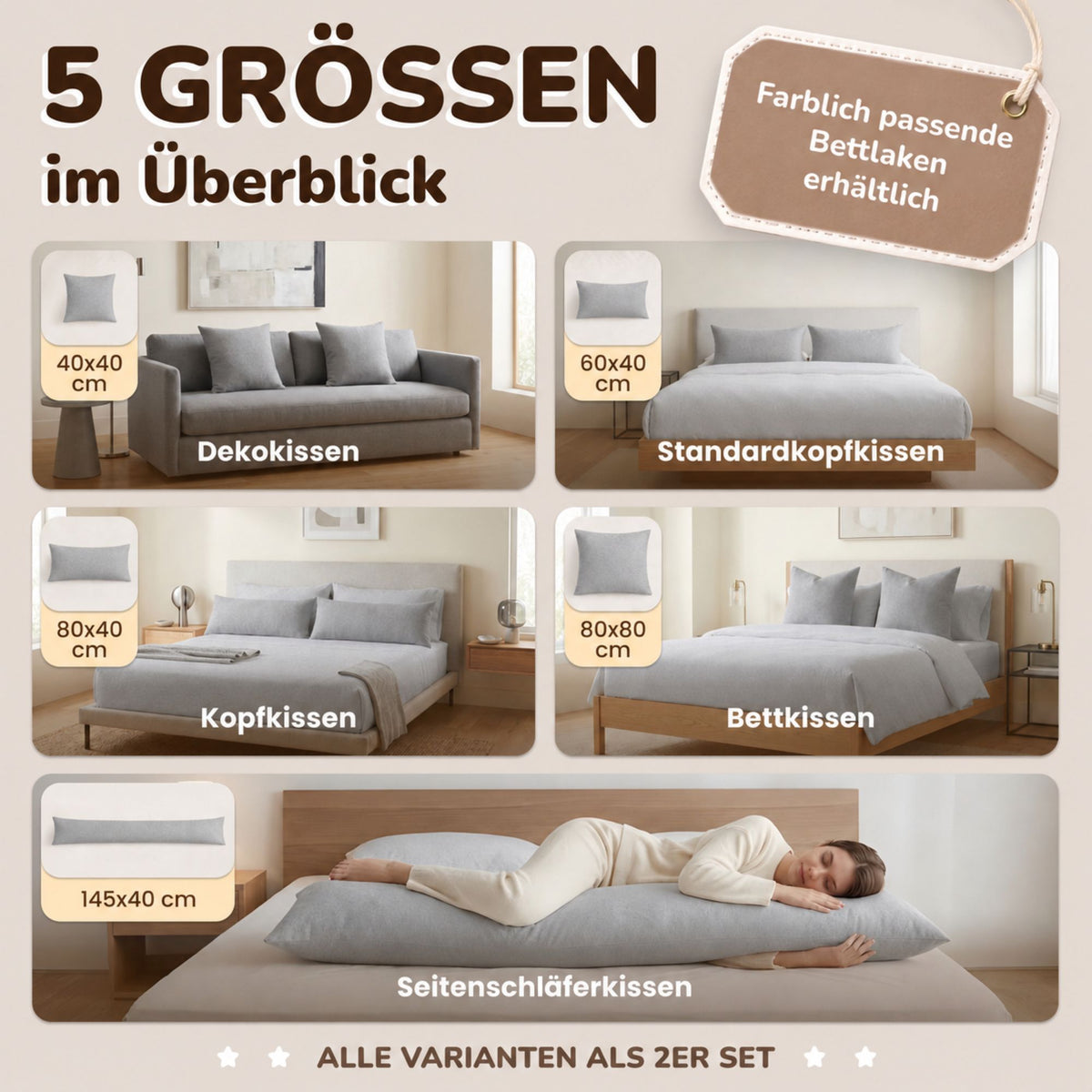 Kissenbezüge 2er Set 40x40 cm - 100% Baumwolle, stilvoll und gemütlich