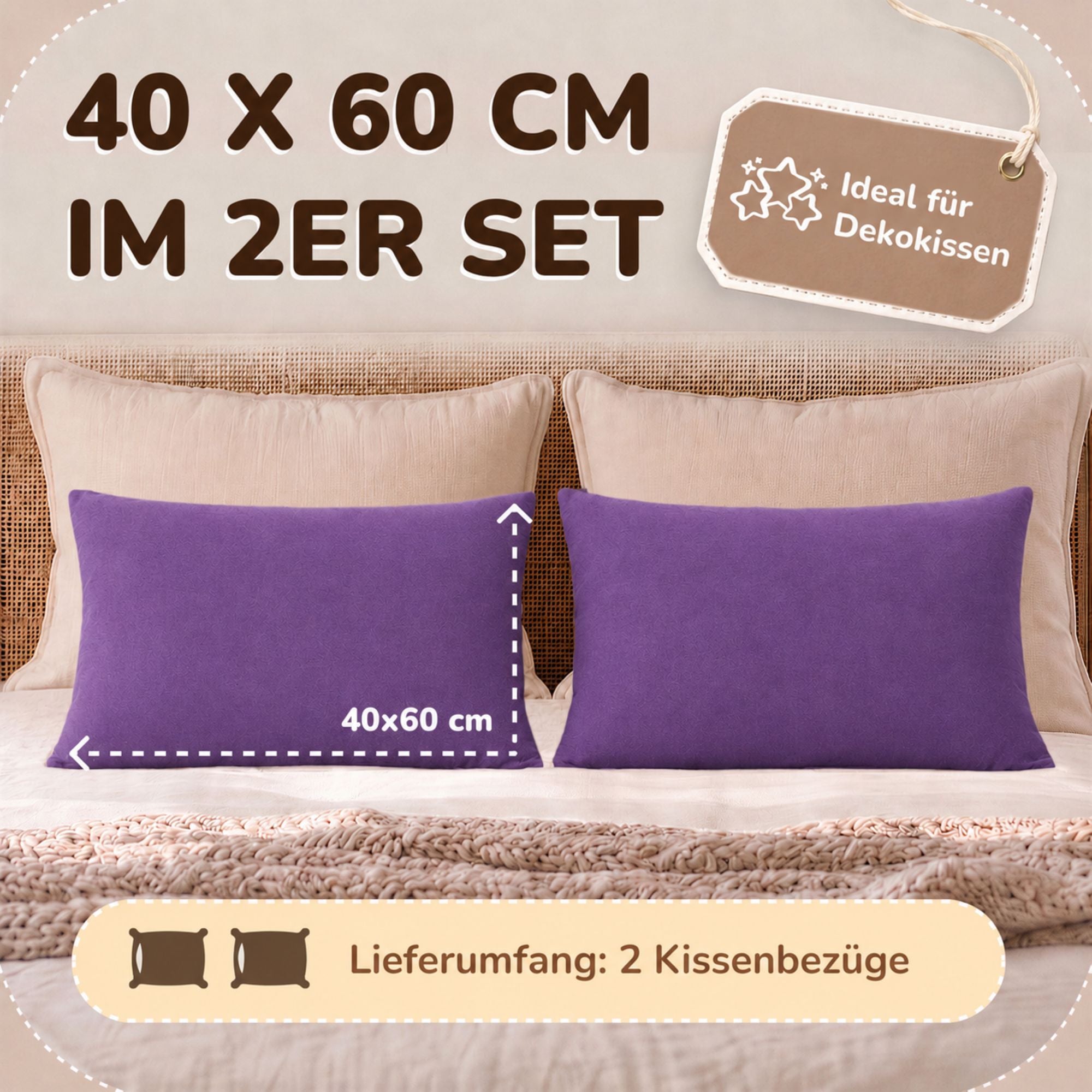 Kissenbezüge 2er Set 40x60 cm - 100% Baumwolle, stilvoll und gemütlich