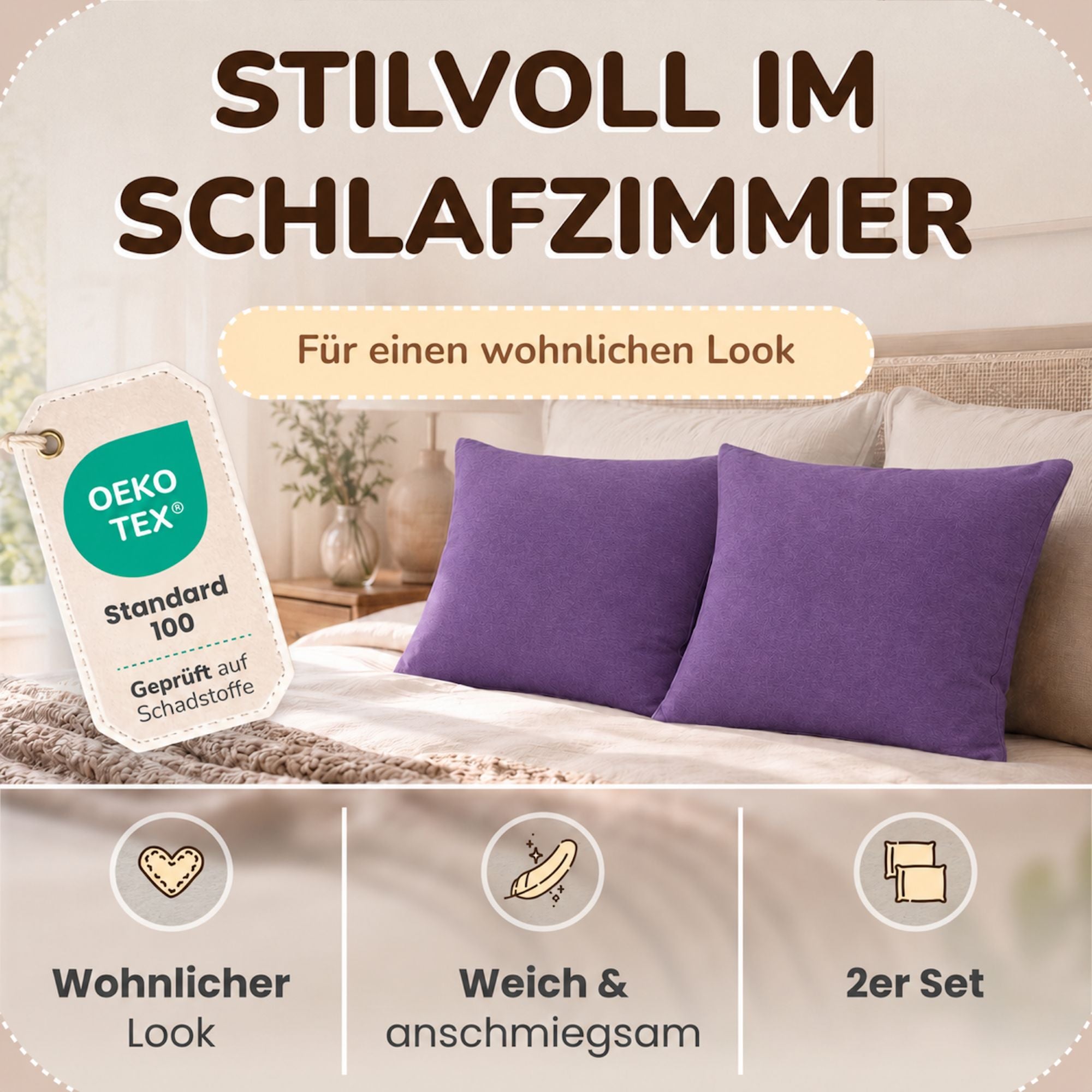 Kissenbezüge 2er Set 40x40 cm - 100% Baumwolle, stilvoll und gemütlich