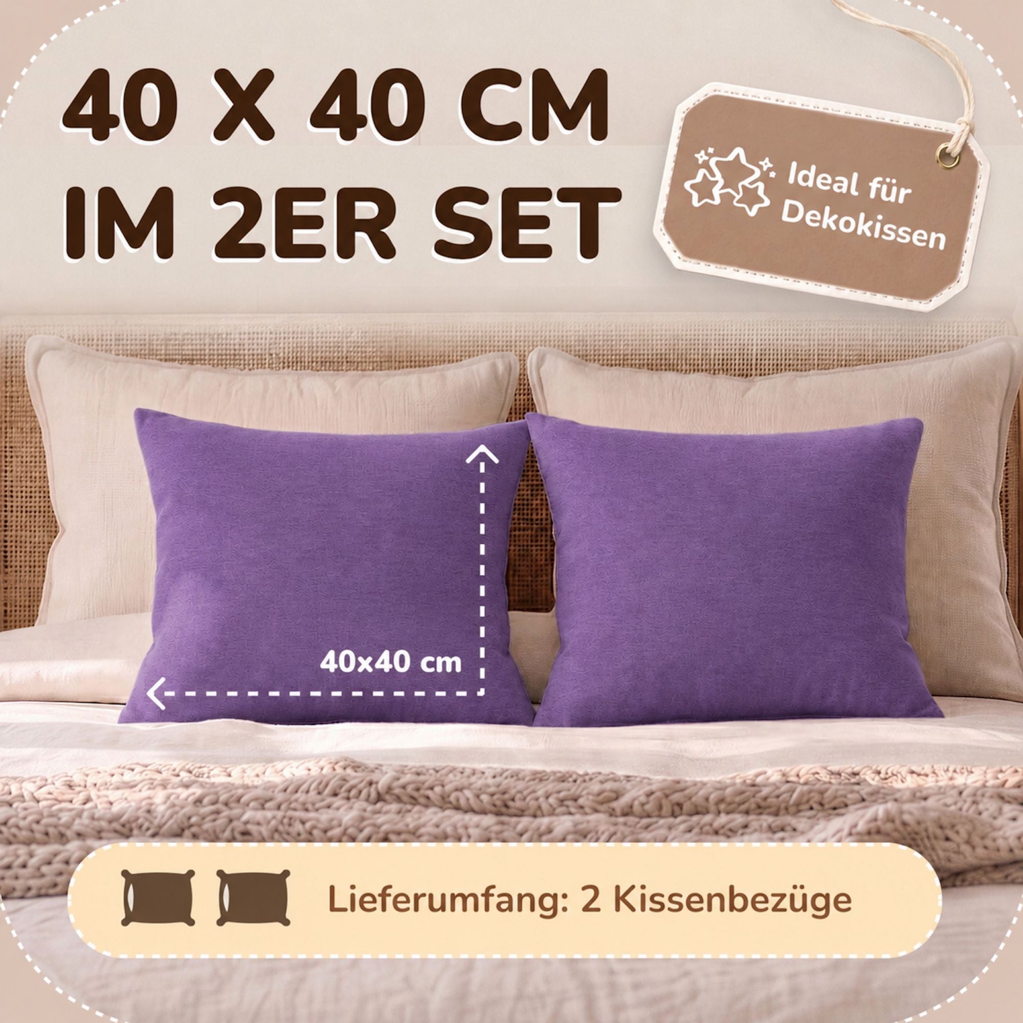 Kissenbezüge 2er Set 40x40 cm - 100% Baumwolle, stilvoll und gemütlich