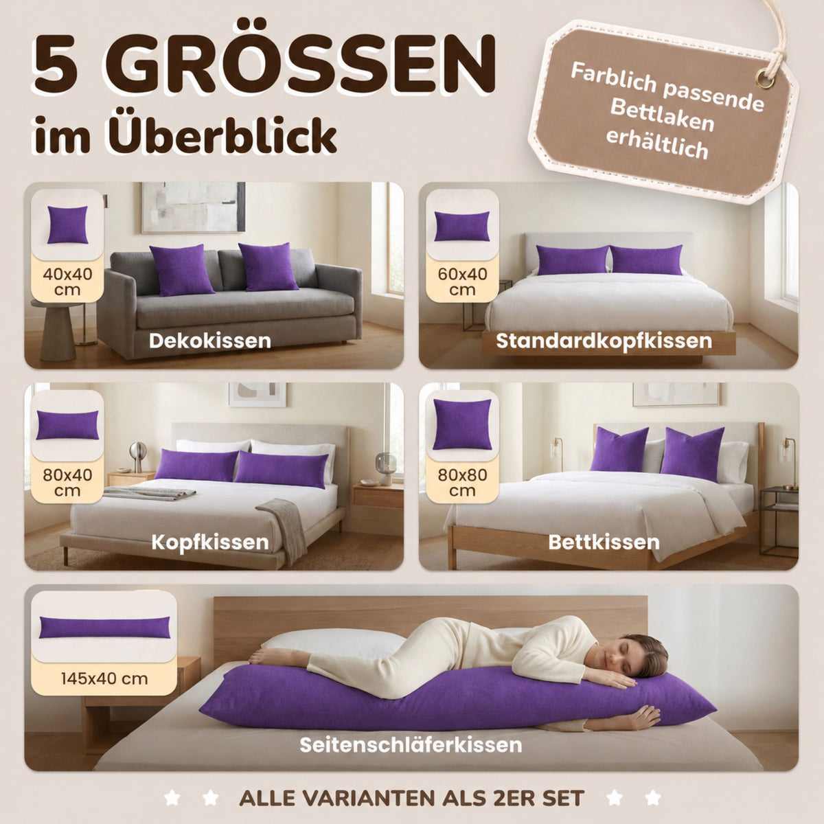 Kissenbezüge 2er Set 40x40 cm - 100% Baumwolle, stilvoll und gemütlich
