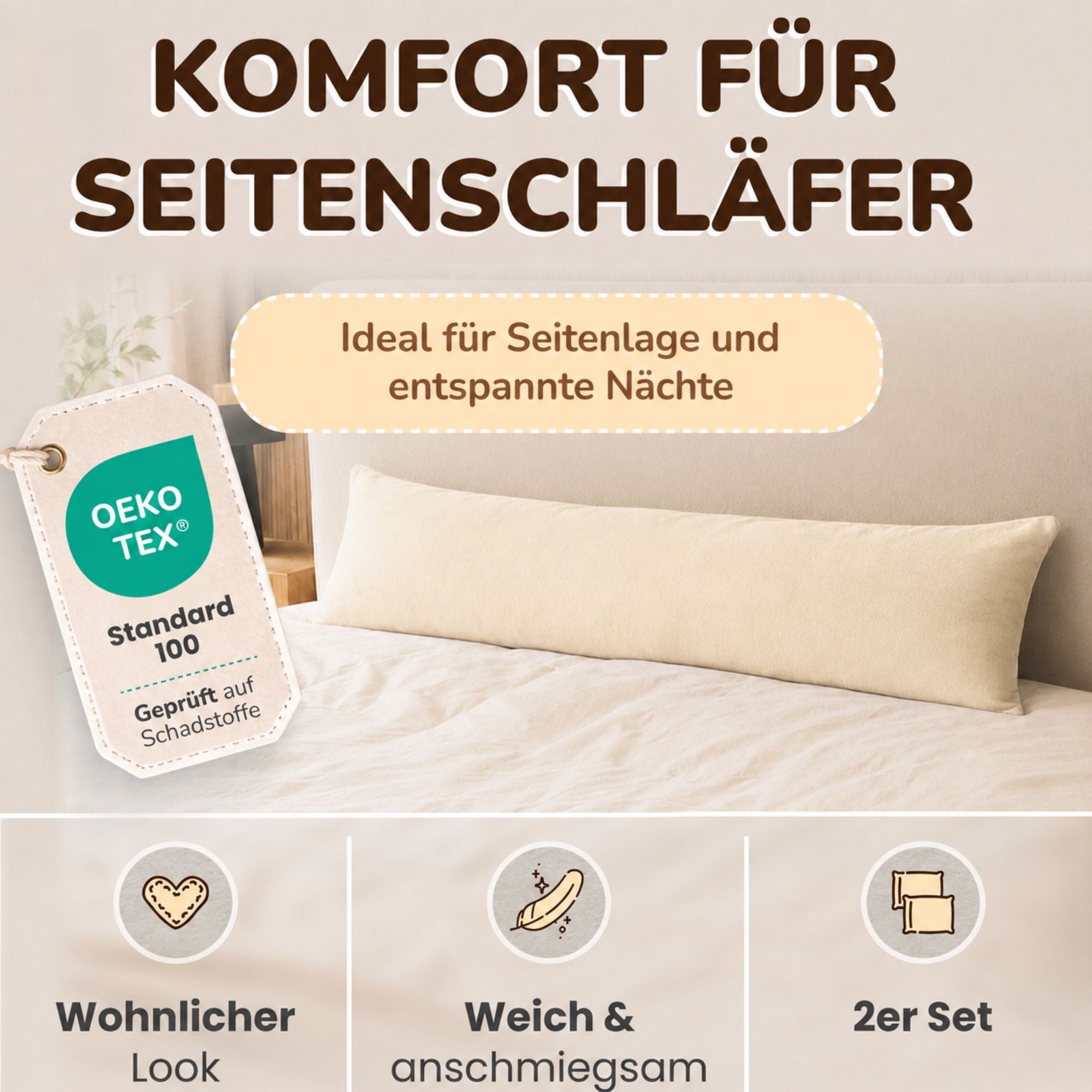 Kissenbezüge 2er Set 40x145 cm - 100% Baumwolle, stilvoll und gemütlich