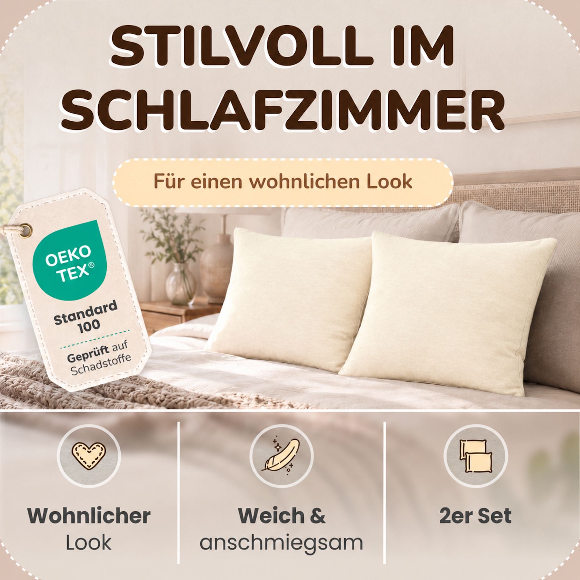 Kissenbezüge 2er Set 40x60 cm - 100% Baumwolle, stilvoll und gemütlich