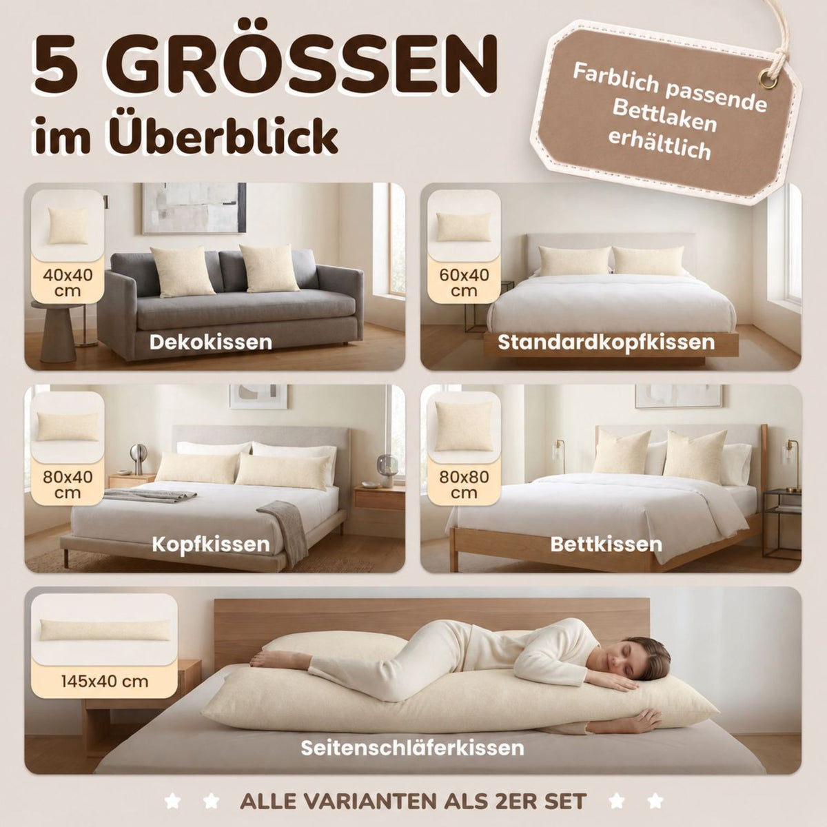 Kissenbezüge 2er Set 40x40 cm - 100% Baumwolle, stilvoll und gemütlich