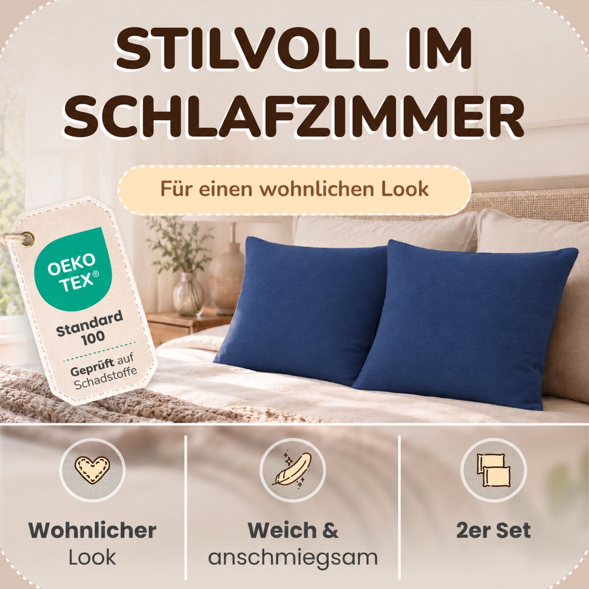 Kissenbezüge 2er Set 40x60 cm - 100% Baumwolle, stilvoll und gemütlich