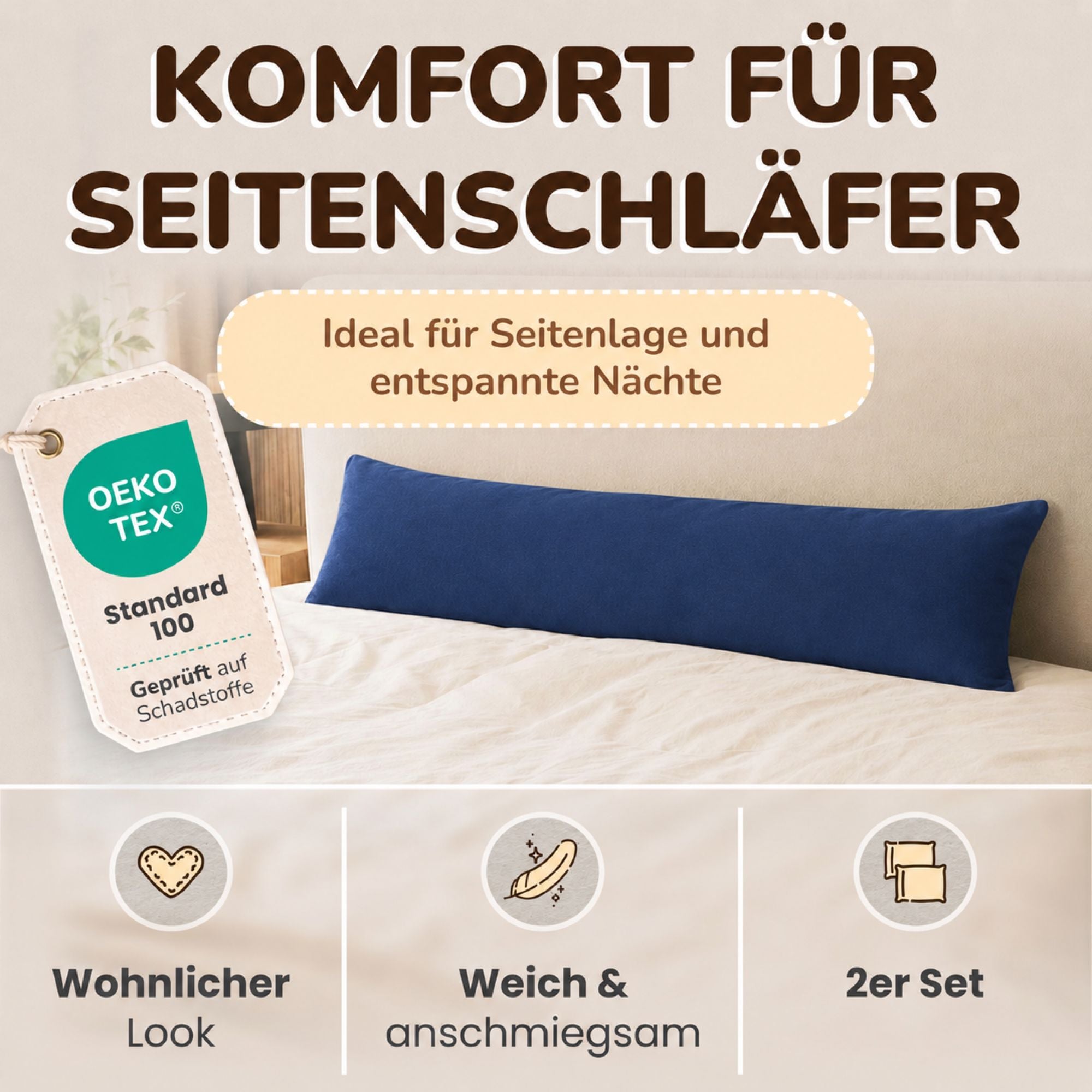 Kissenbezüge 2er Set 40x145 cm - 100% Baumwolle, stilvoll und gemütlich