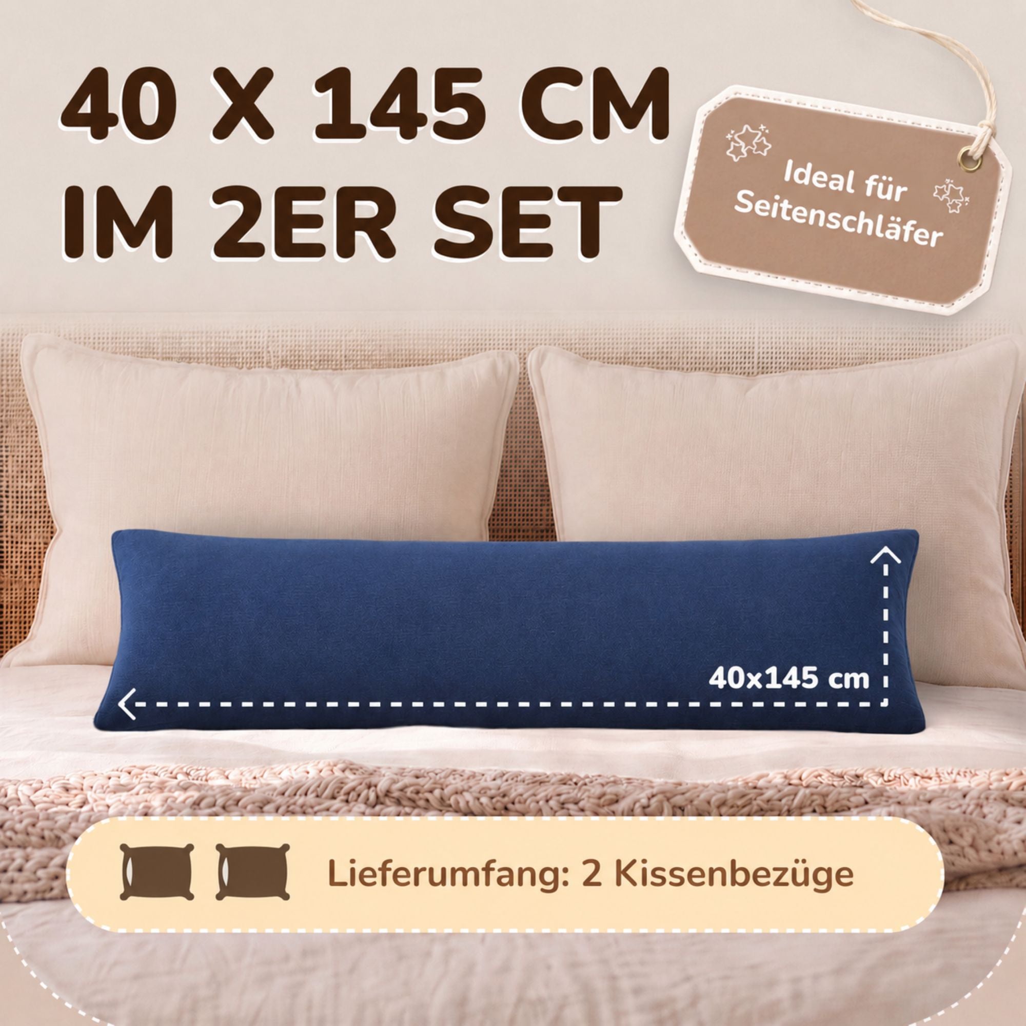 Kissenbezüge 2er Set 40x145 cm - 100% Baumwolle, stilvoll und gemütlich