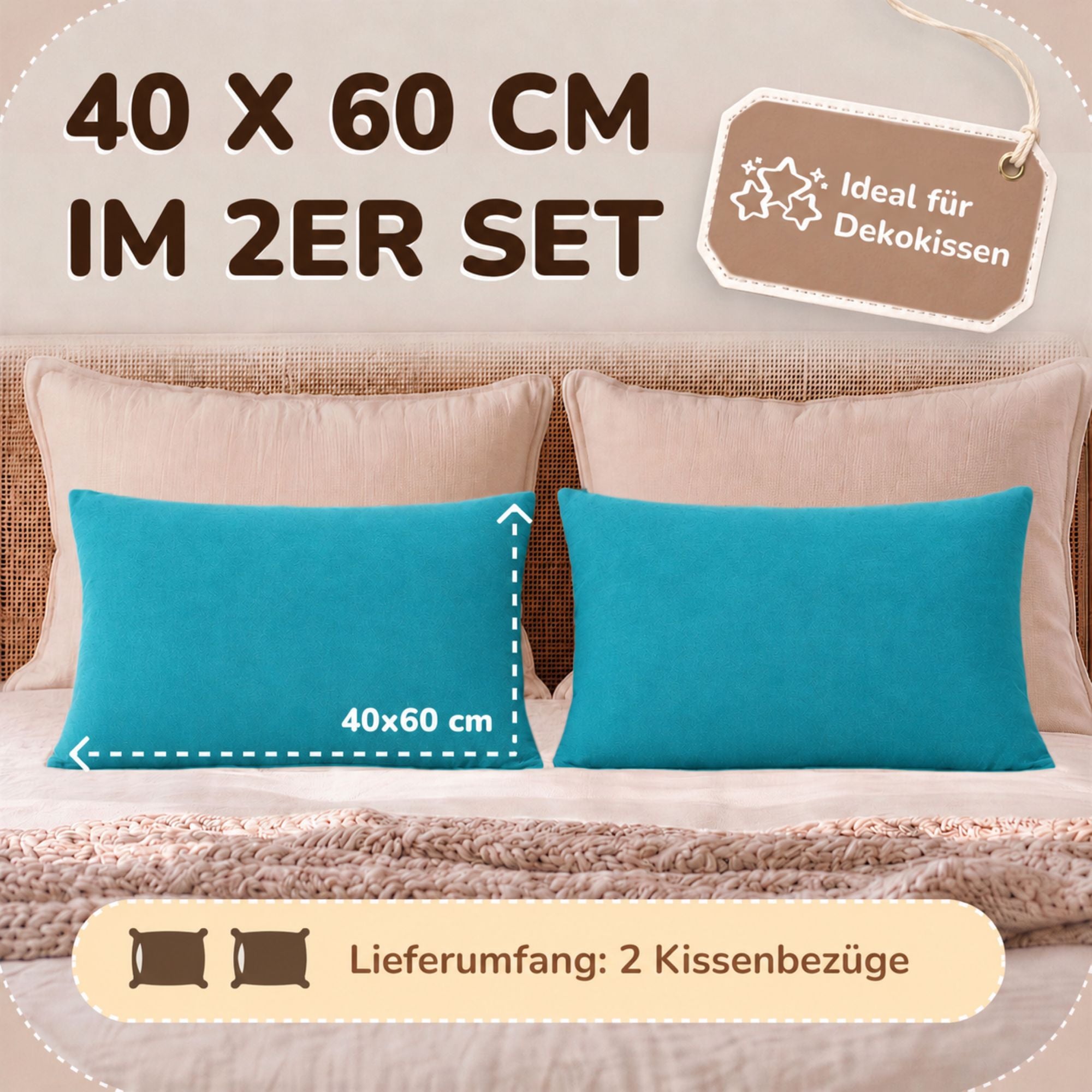 Kissenbezüge 2er Set 40x60 cm - 100% Baumwolle, stilvoll und gemütlich
