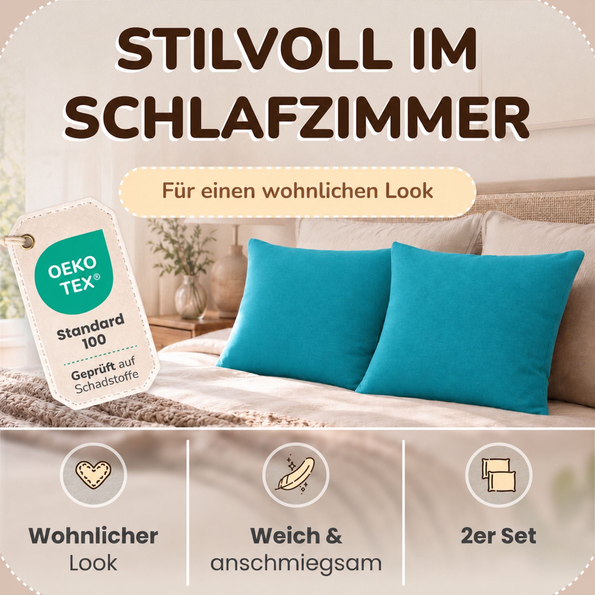 Kissenbezüge 2er Set 40x40 cm - 100% Baumwolle, stilvoll und gemütlich