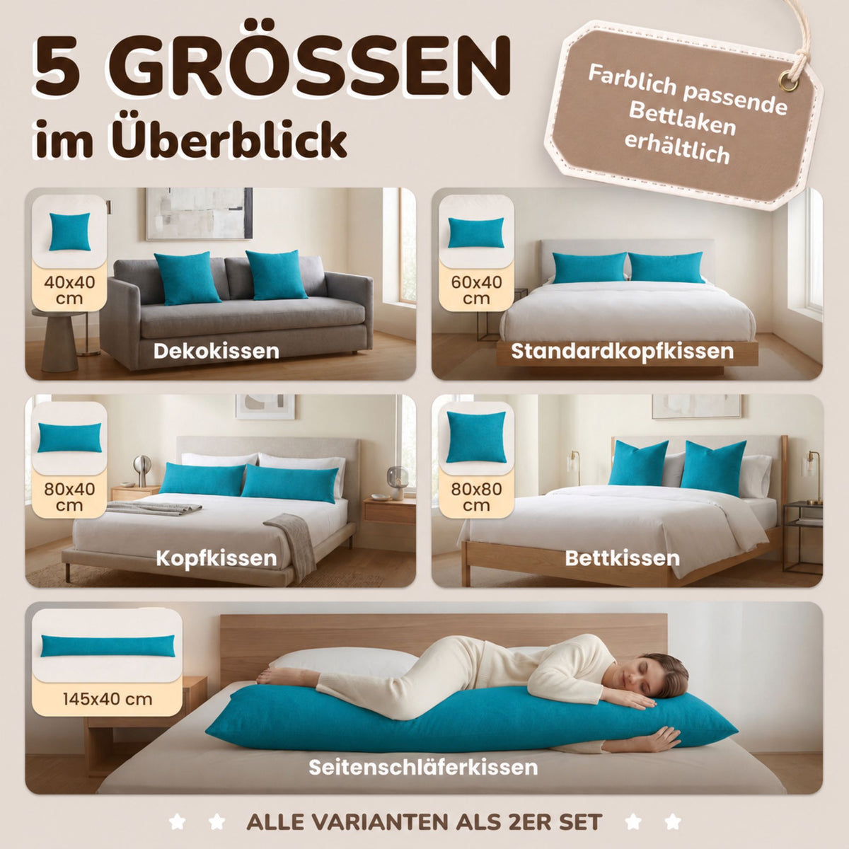 Kissenbezüge 2er Set 40x40 cm - 100% Baumwolle, stilvoll und gemütlich