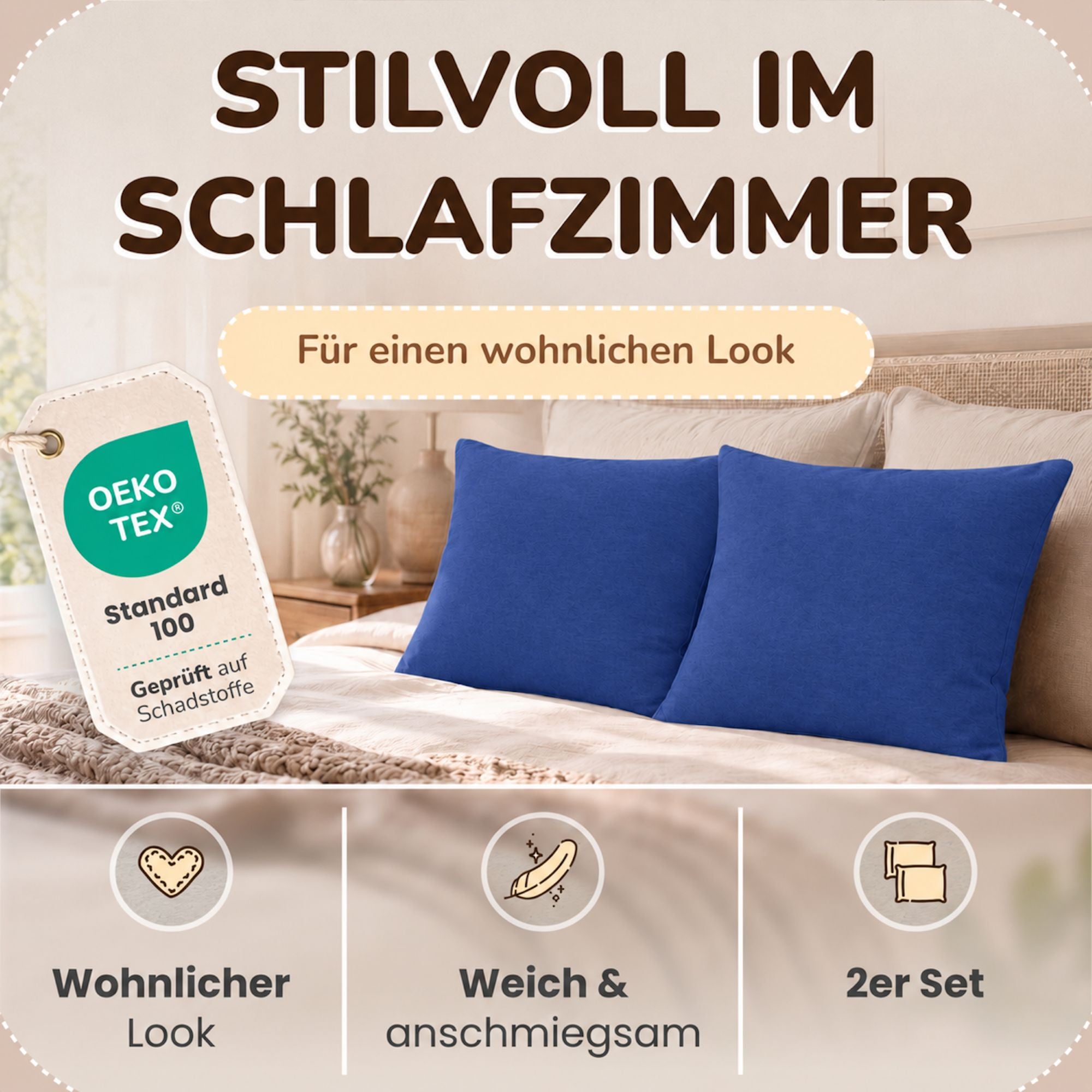 Kissenbezüge 2er Set 40x60 cm - 100% Baumwolle, stilvoll und gemütlich