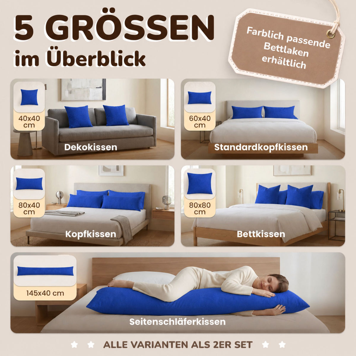Kissenbezüge 2er Set 40x40 cm - 100% Baumwolle, stilvoll und gemütlich